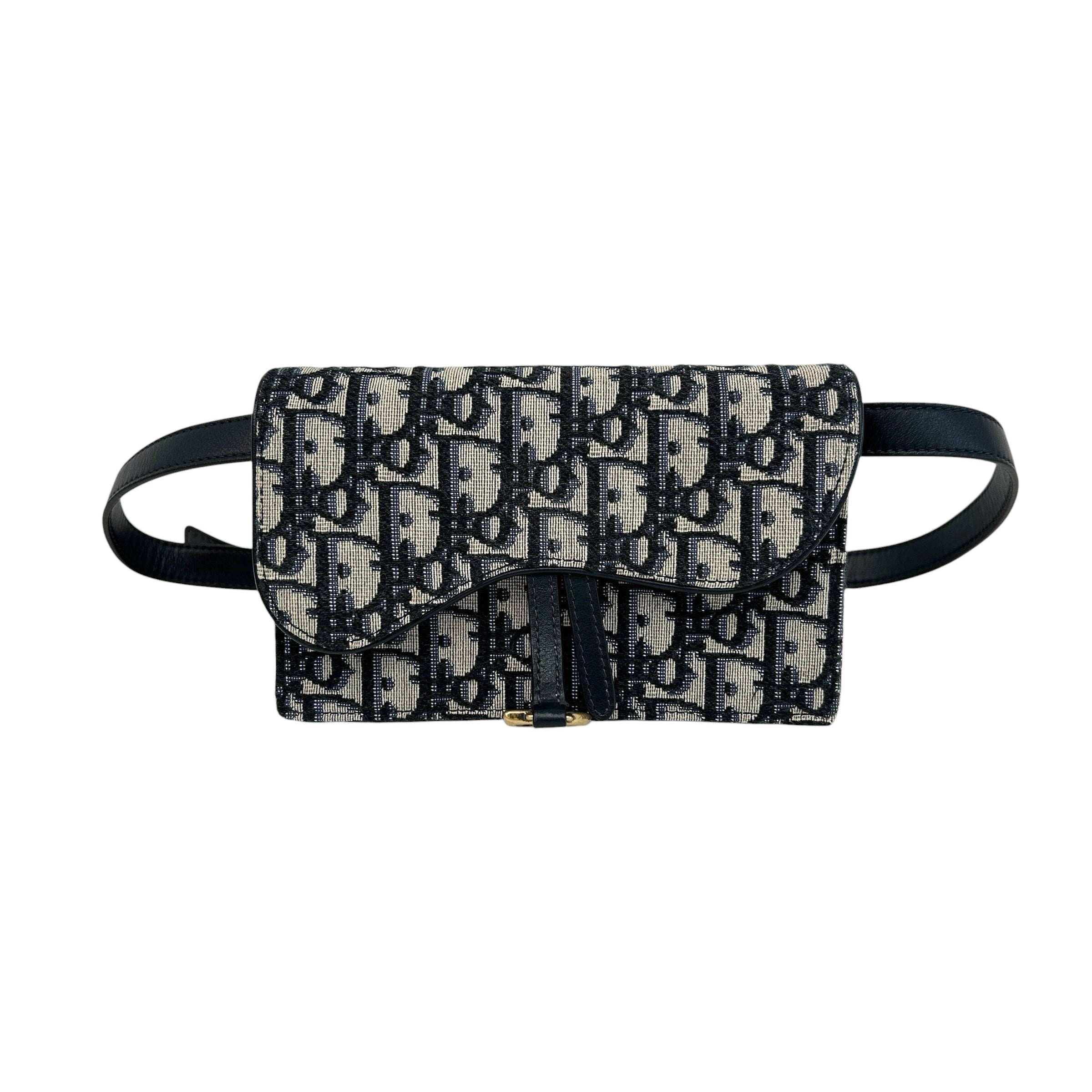 Blue Oblique Saddle Belt Bag w/GHW