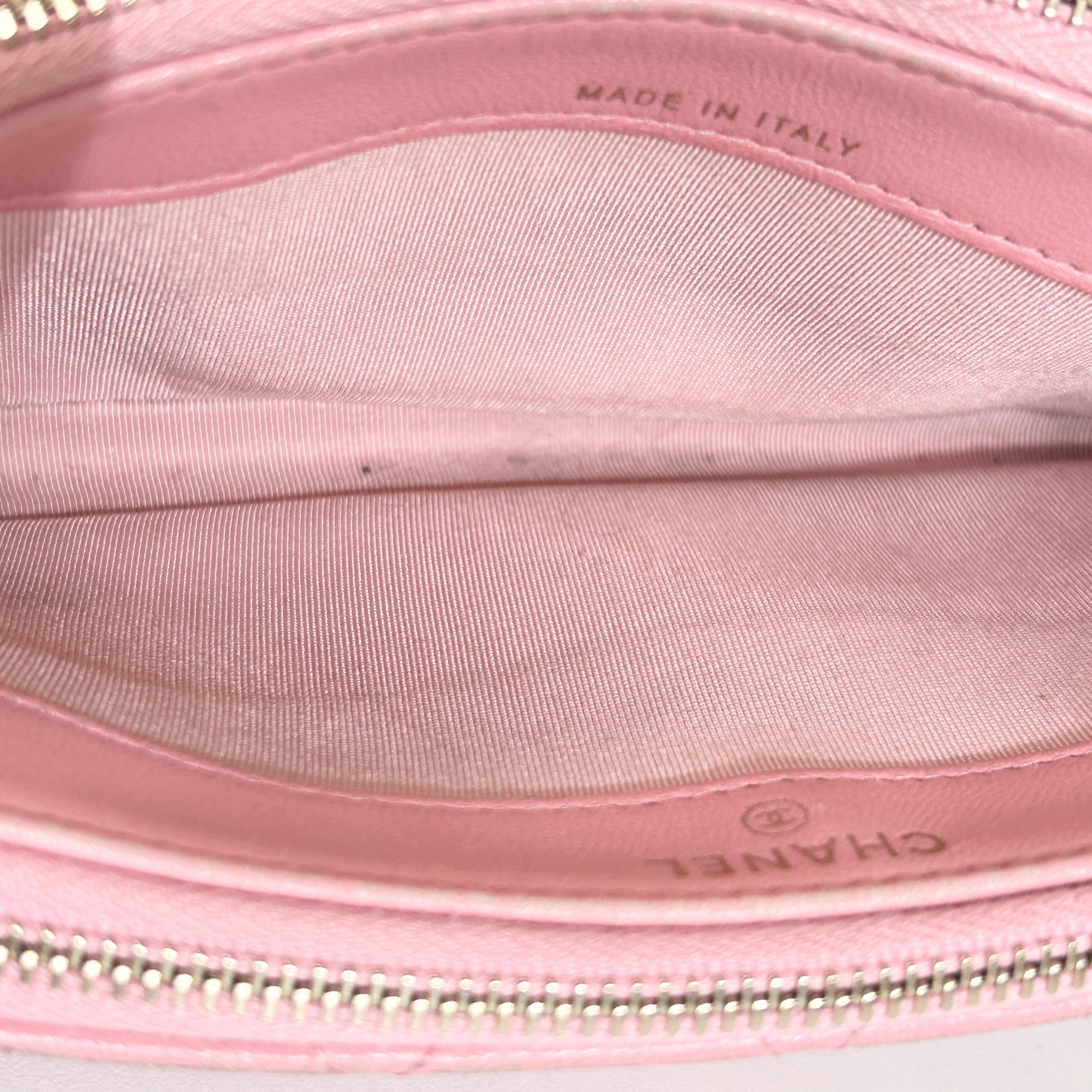 Light Pink Lambskin Quilted Double Zip Wallet on Chain w/LGHW