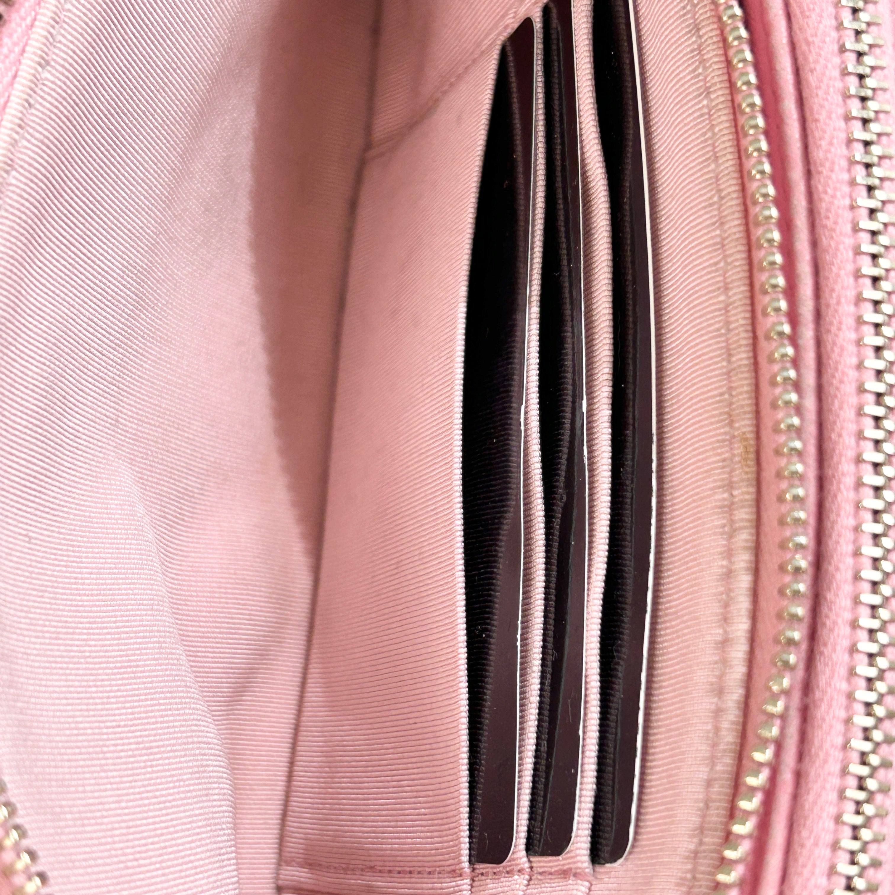 Light Pink Lambskin Quilted Double Zip Wallet on Chain w/LGHW