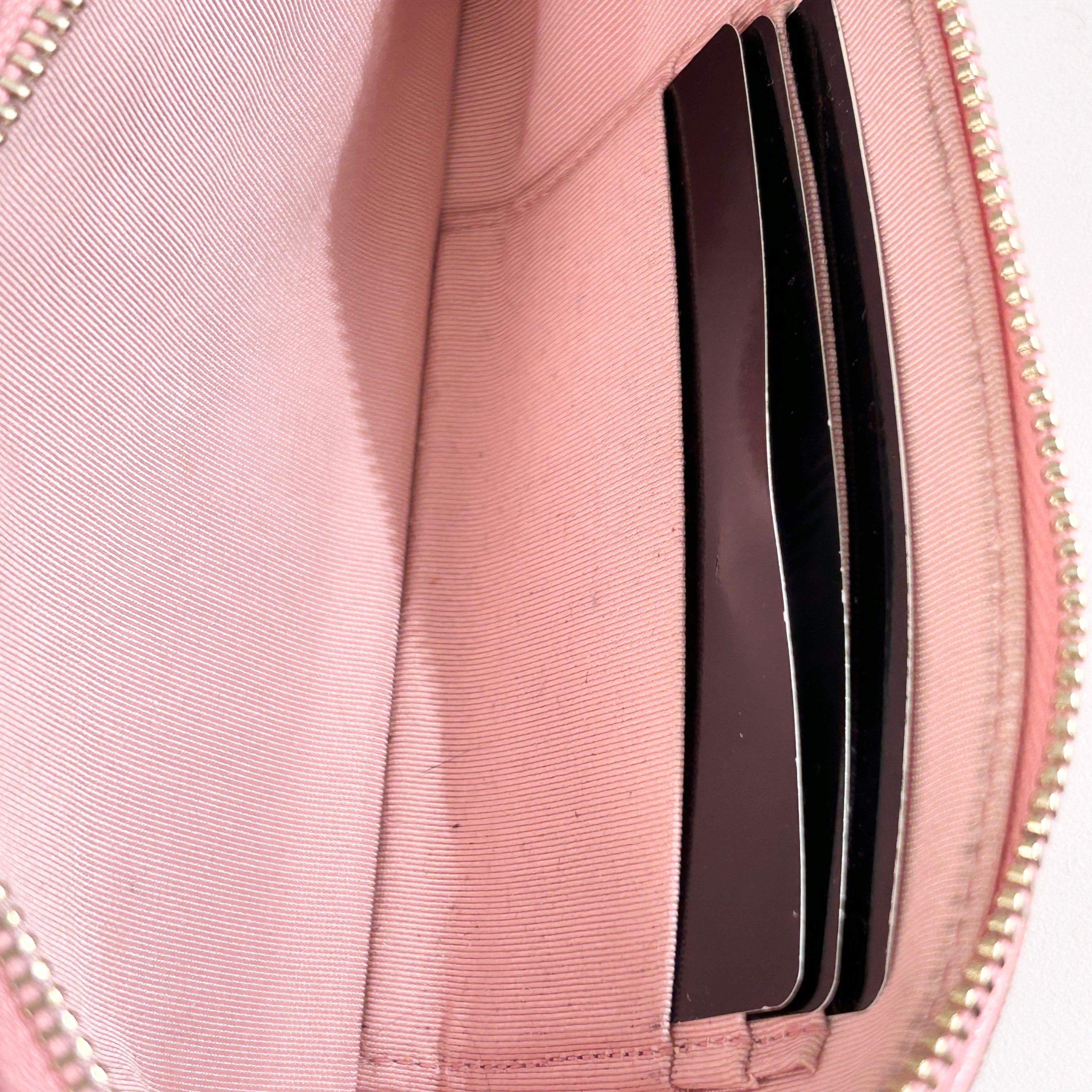 Light Pink Lambskin Quilted Double Zip Wallet on Chain w/LGHW