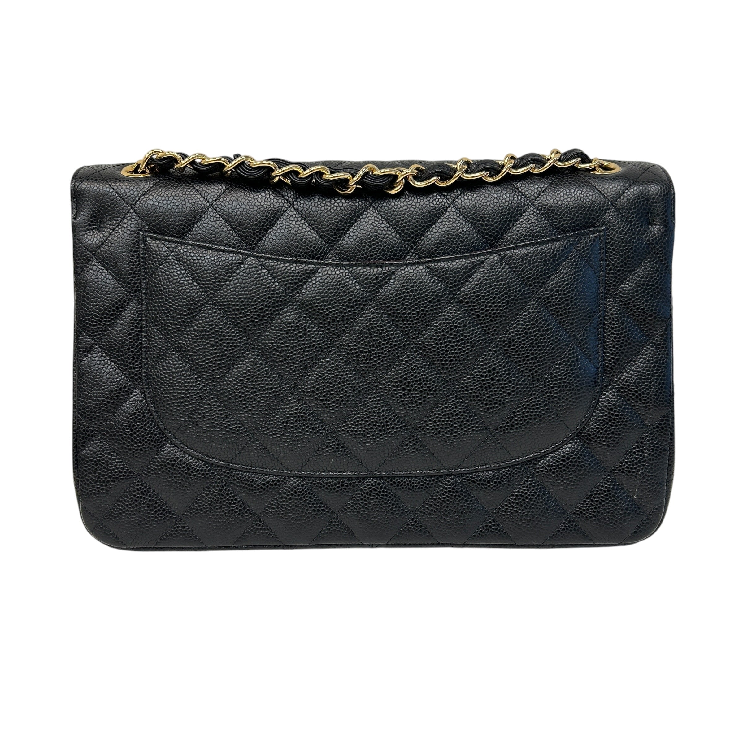 Black Caviar Leather Classic Jumbo Double Flap Bag w/GHW