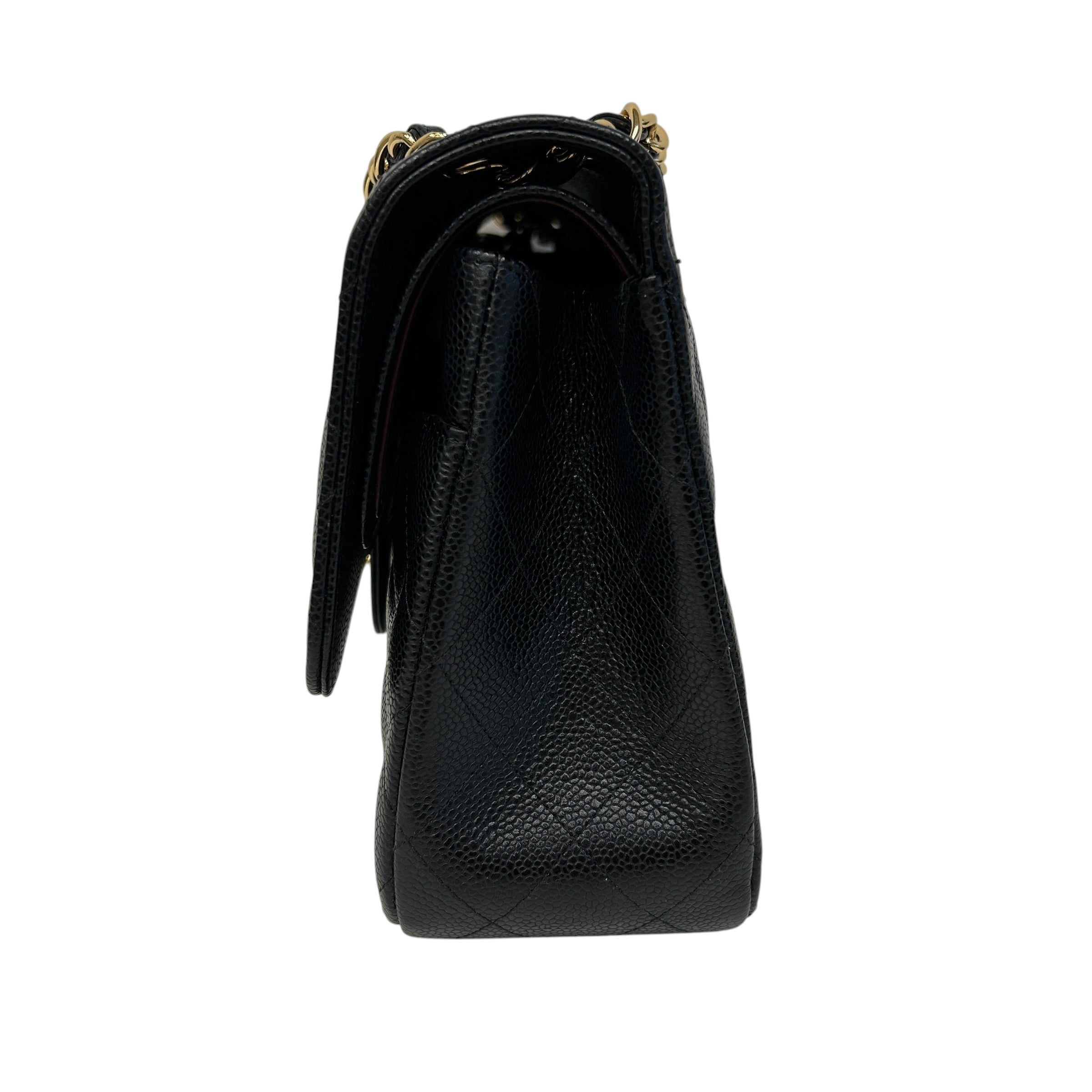 Black Caviar Leather Classic Jumbo Double Flap Bag w/GHW