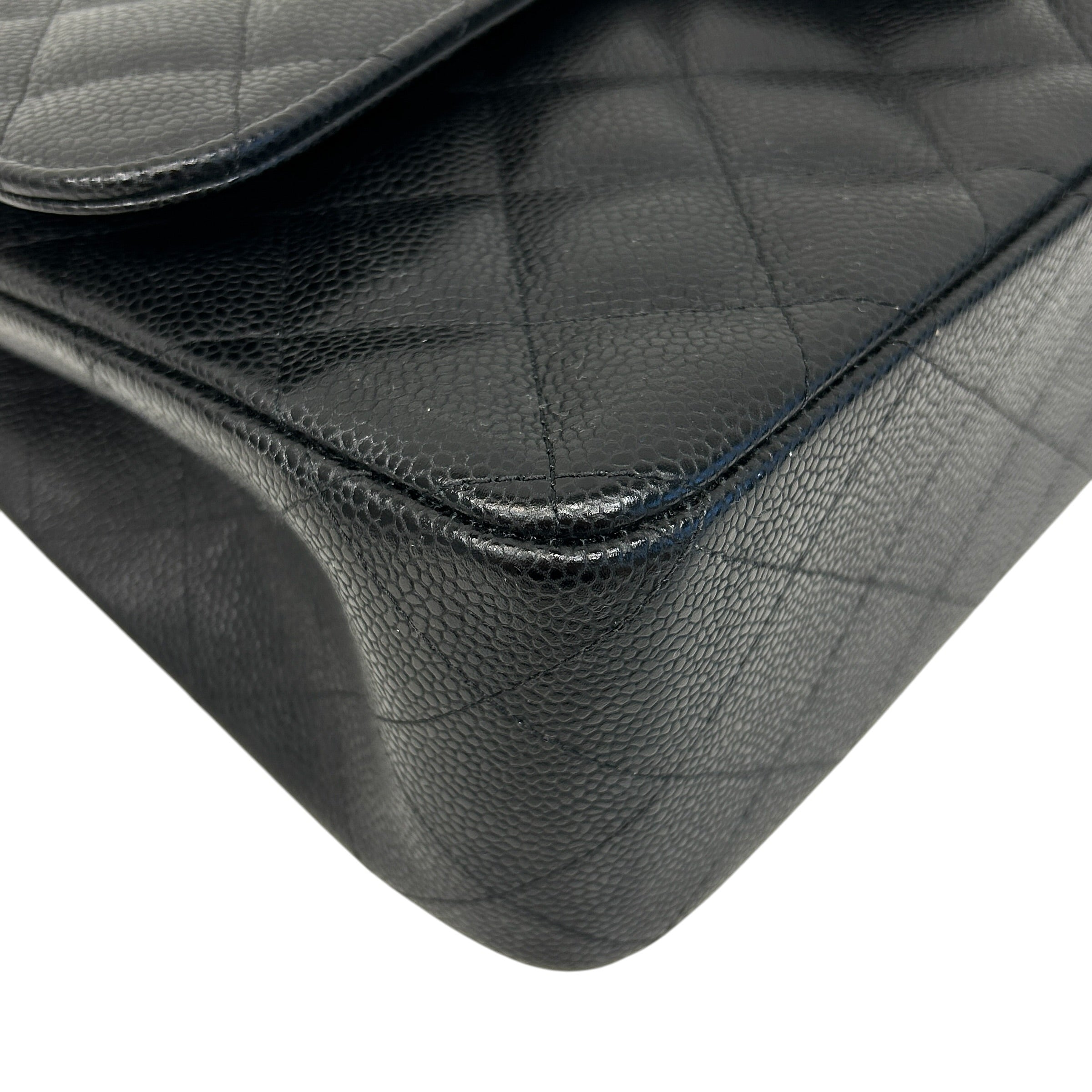 Black Caviar Leather Classic Jumbo Double Flap Bag w/GHW