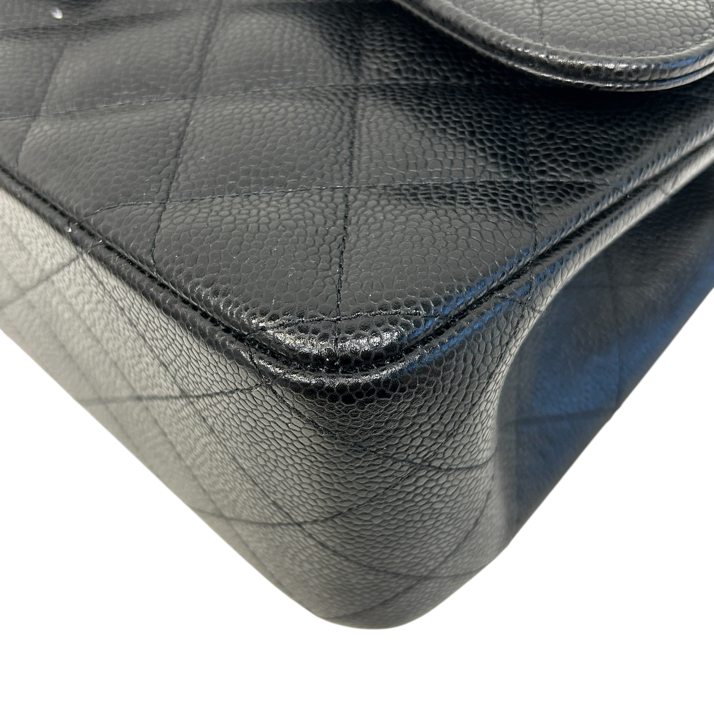 Black Caviar Leather Classic Jumbo Double Flap Bag w/GHW