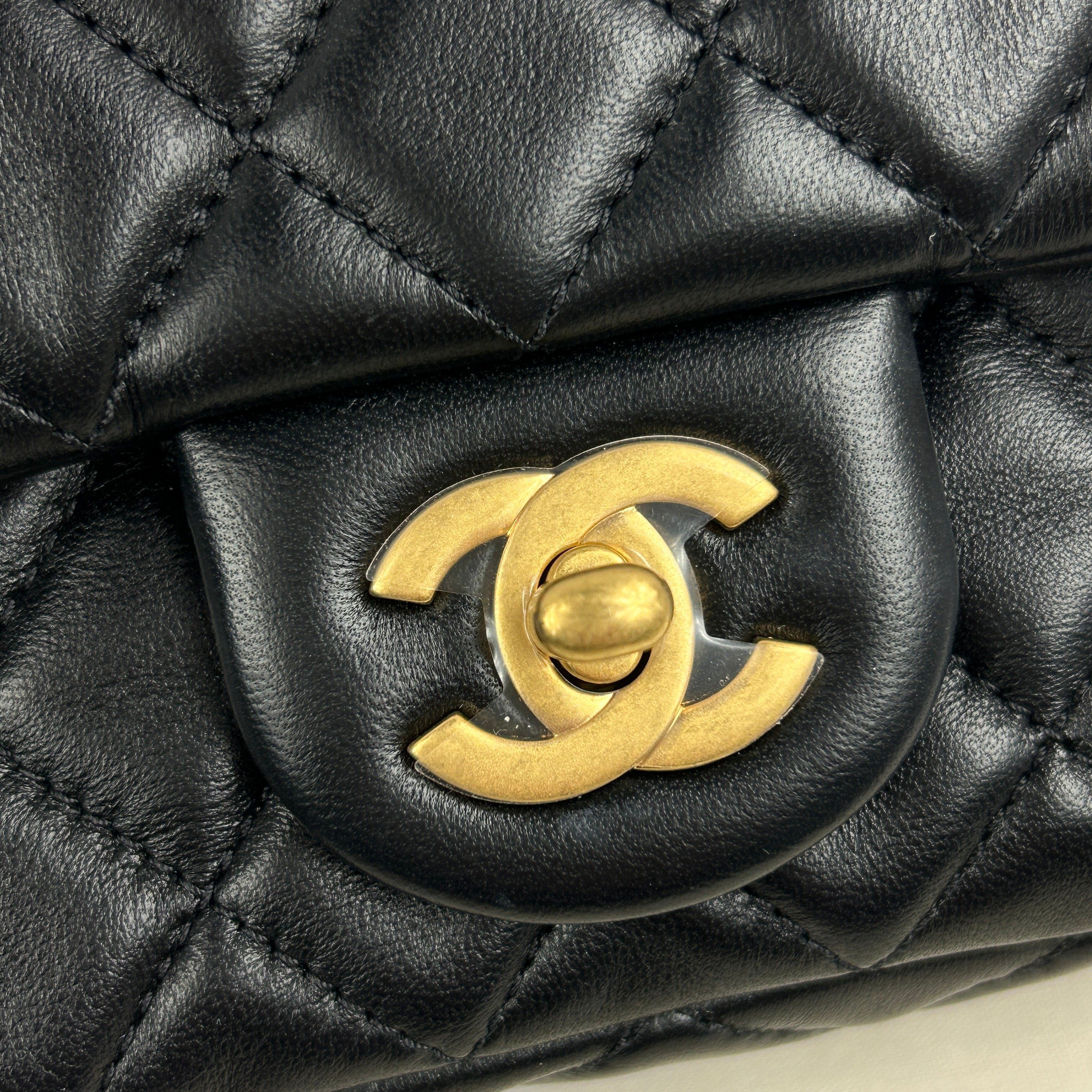 Black Lambskin Leather Quilted Rectangle Mini Pearl Crush w/AGHW