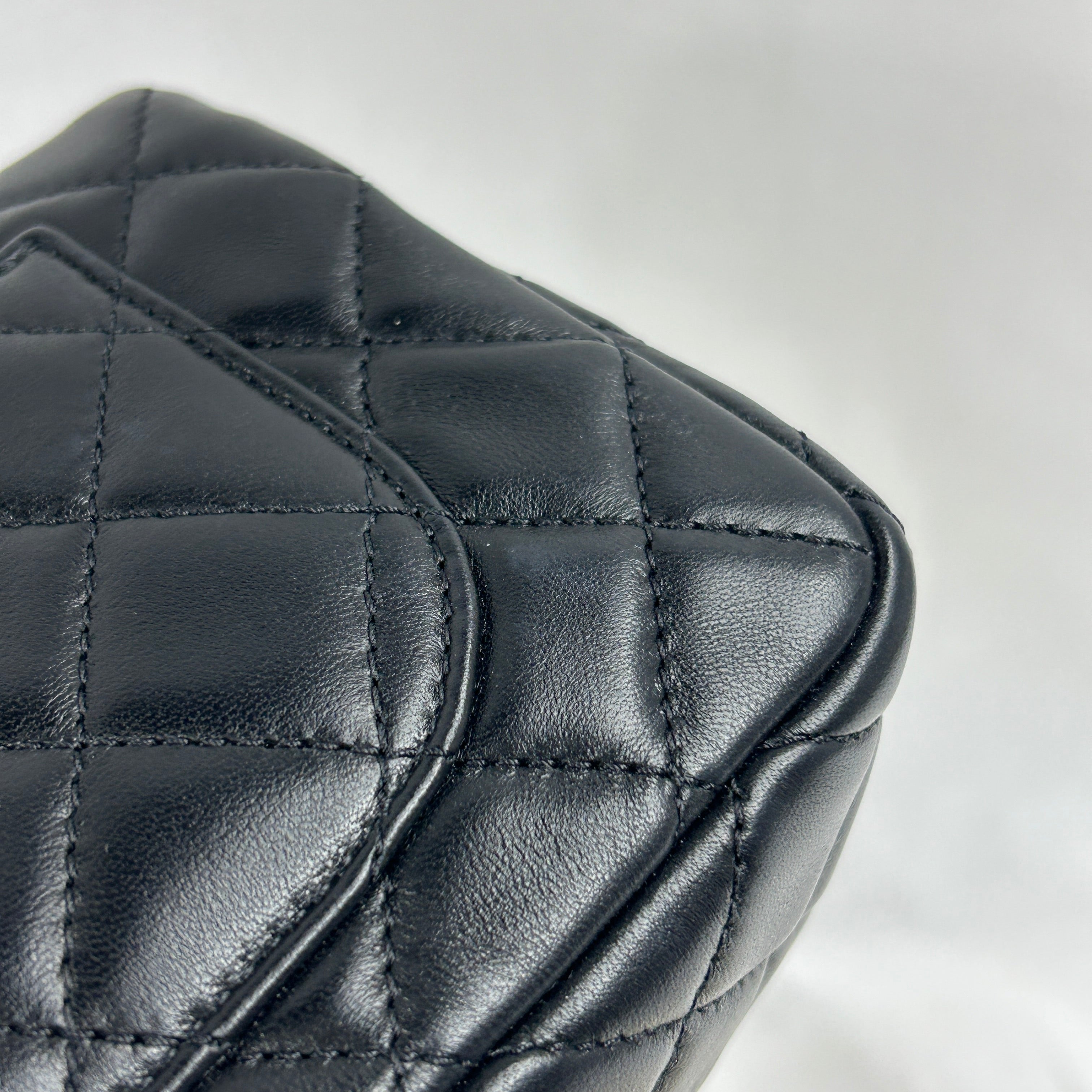 Black Lambskin Leather Quilted Rectangle Mini Pearl Crush w/AGHW