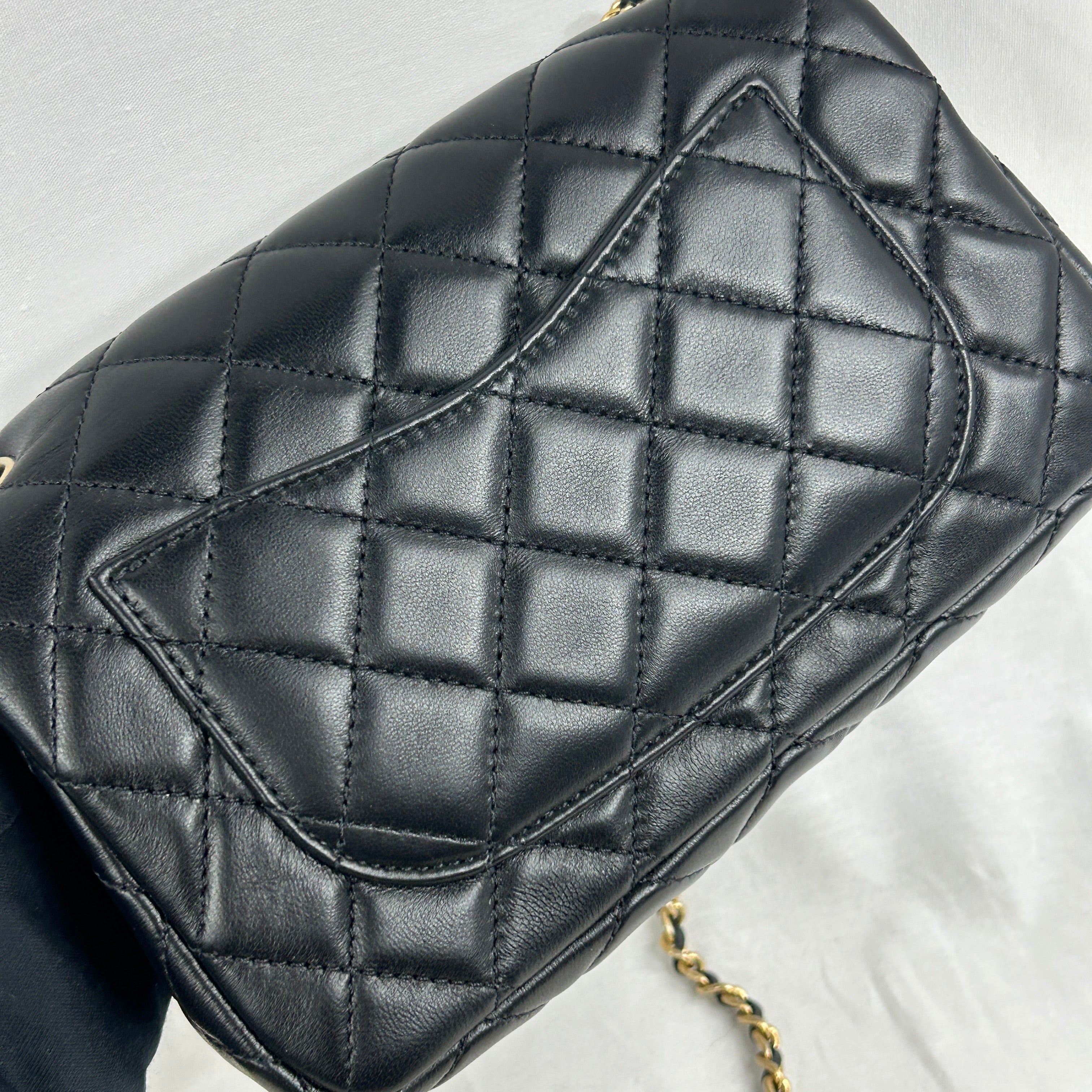 Black Lambskin Leather Quilted Rectangle Mini Pearl Crush w/AGHW