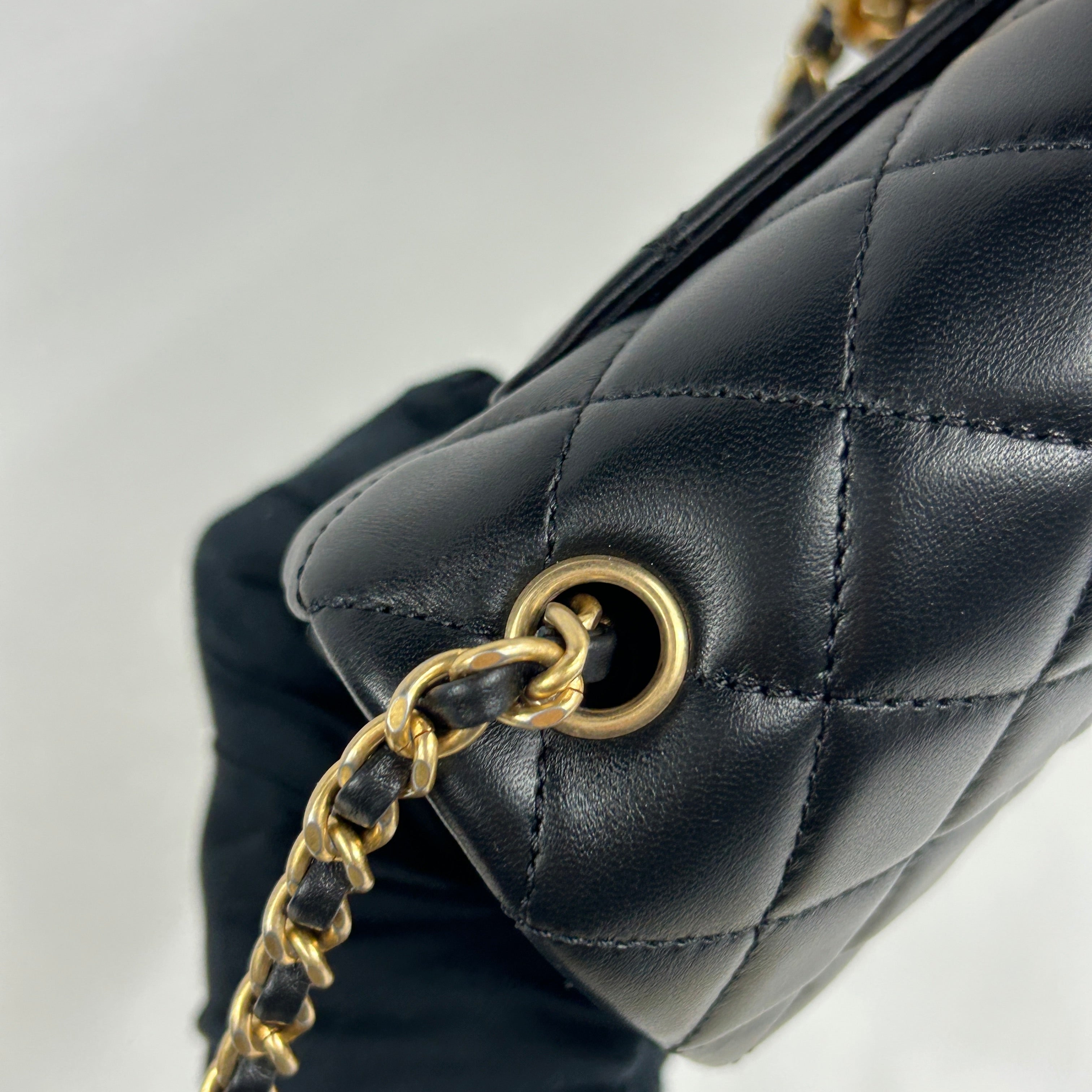 Black Lambskin Leather Quilted Rectangle Mini Pearl Crush w/AGHW