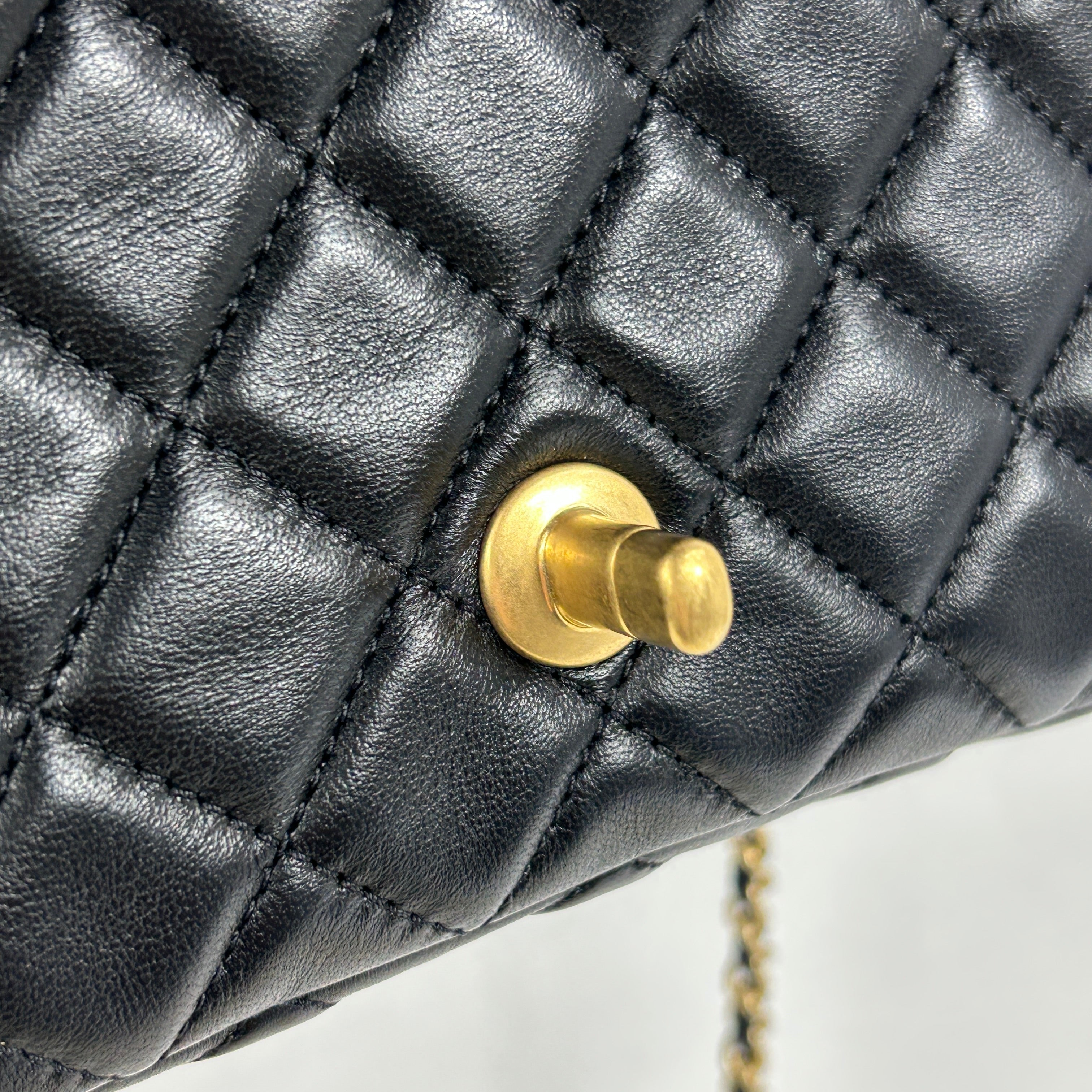 Black Lambskin Leather Quilted Rectangle Mini Pearl Crush w/AGHW