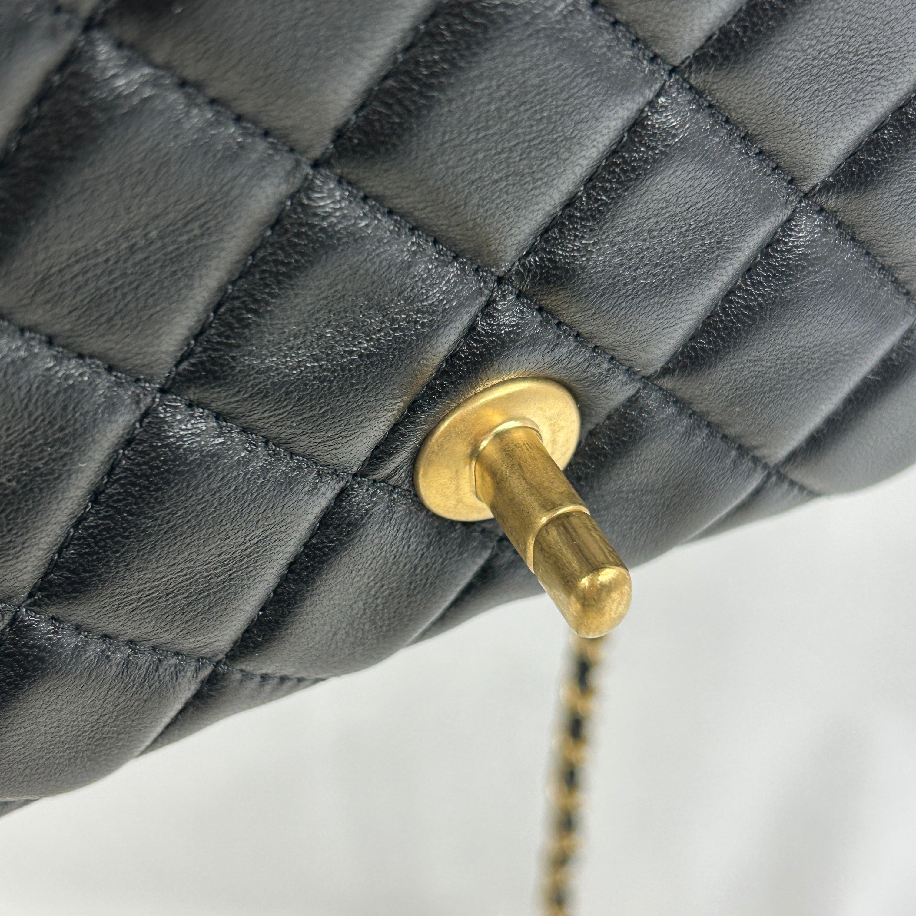 Black Lambskin Leather Quilted Rectangle Mini Pearl Crush w/AGHW