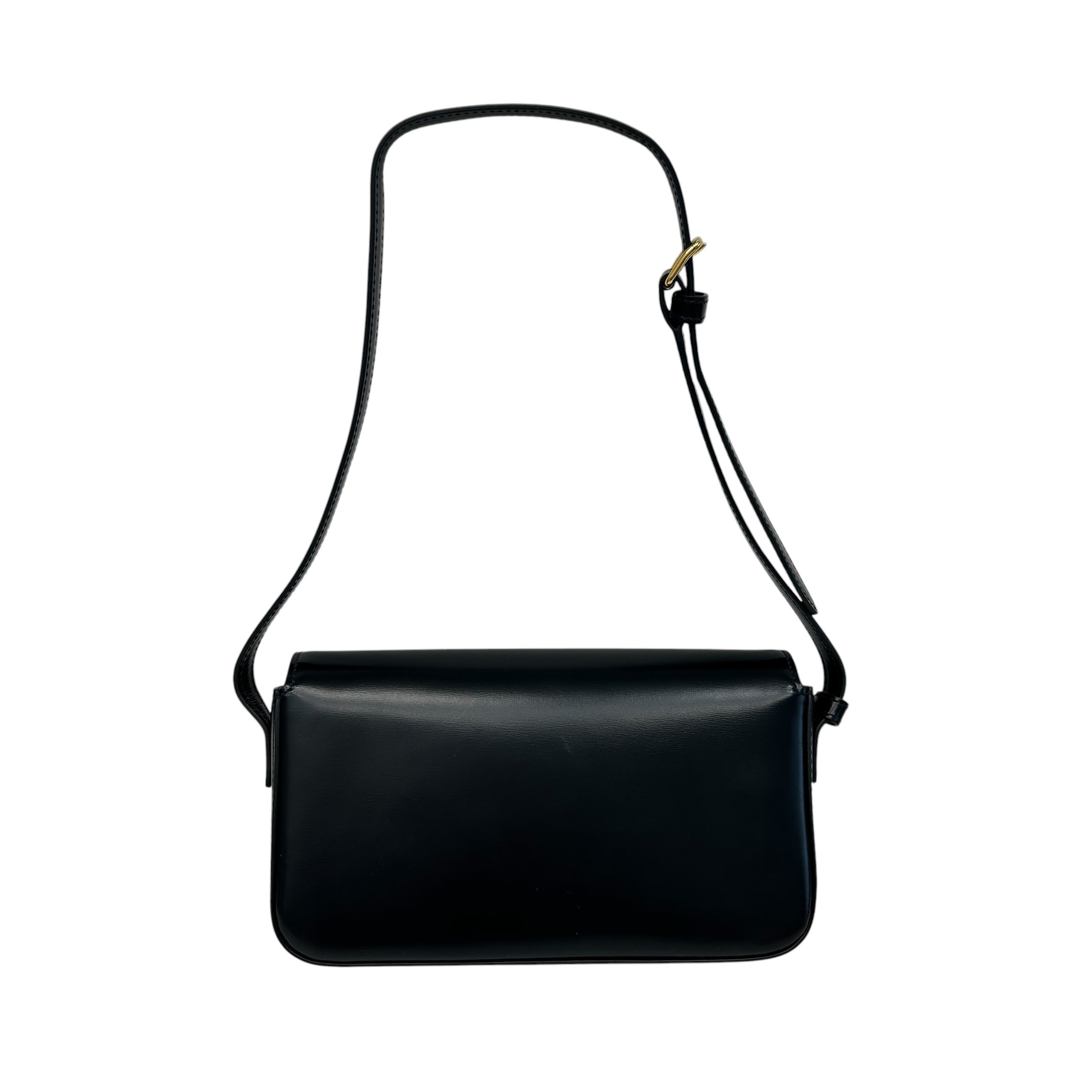 Black Shiny Calfskin Leather Claude Triomphe Shoulder Bag w/GHW