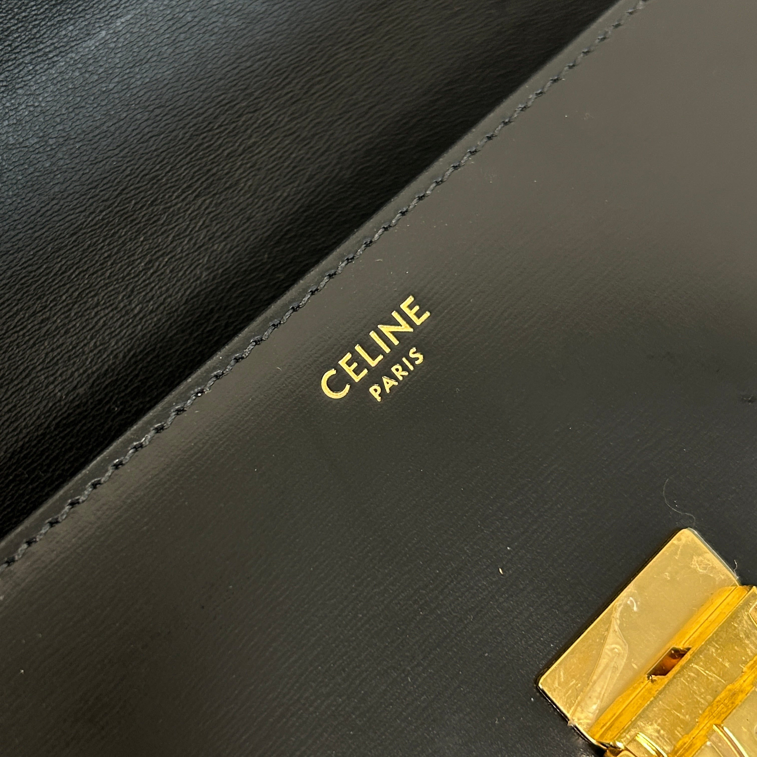 Black Shiny Calfskin Leather Claude Triomphe Shoulder Bag w/GHW