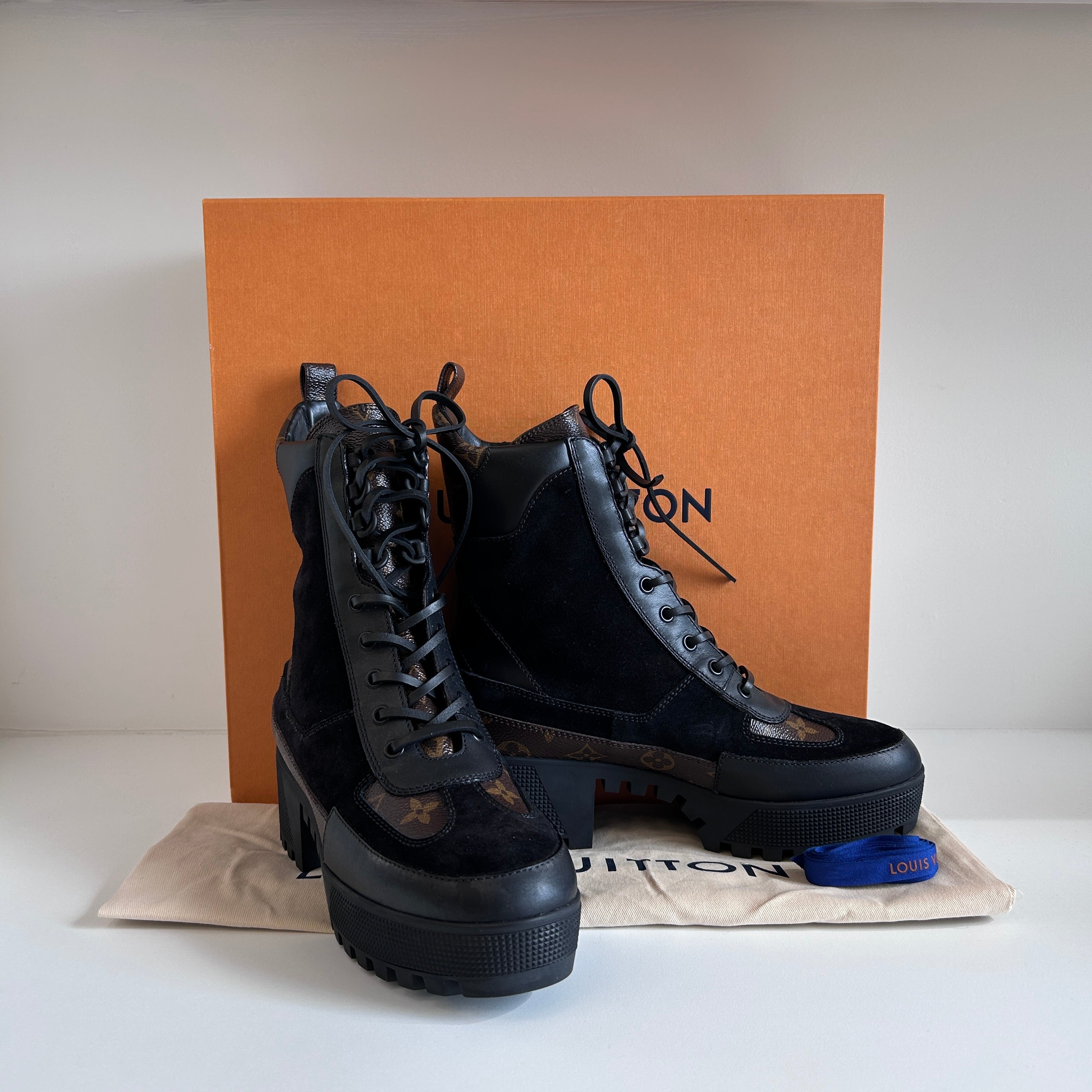 Black Leather/Velvet/ Monogram Coated Canvas Laureate Desert Boots