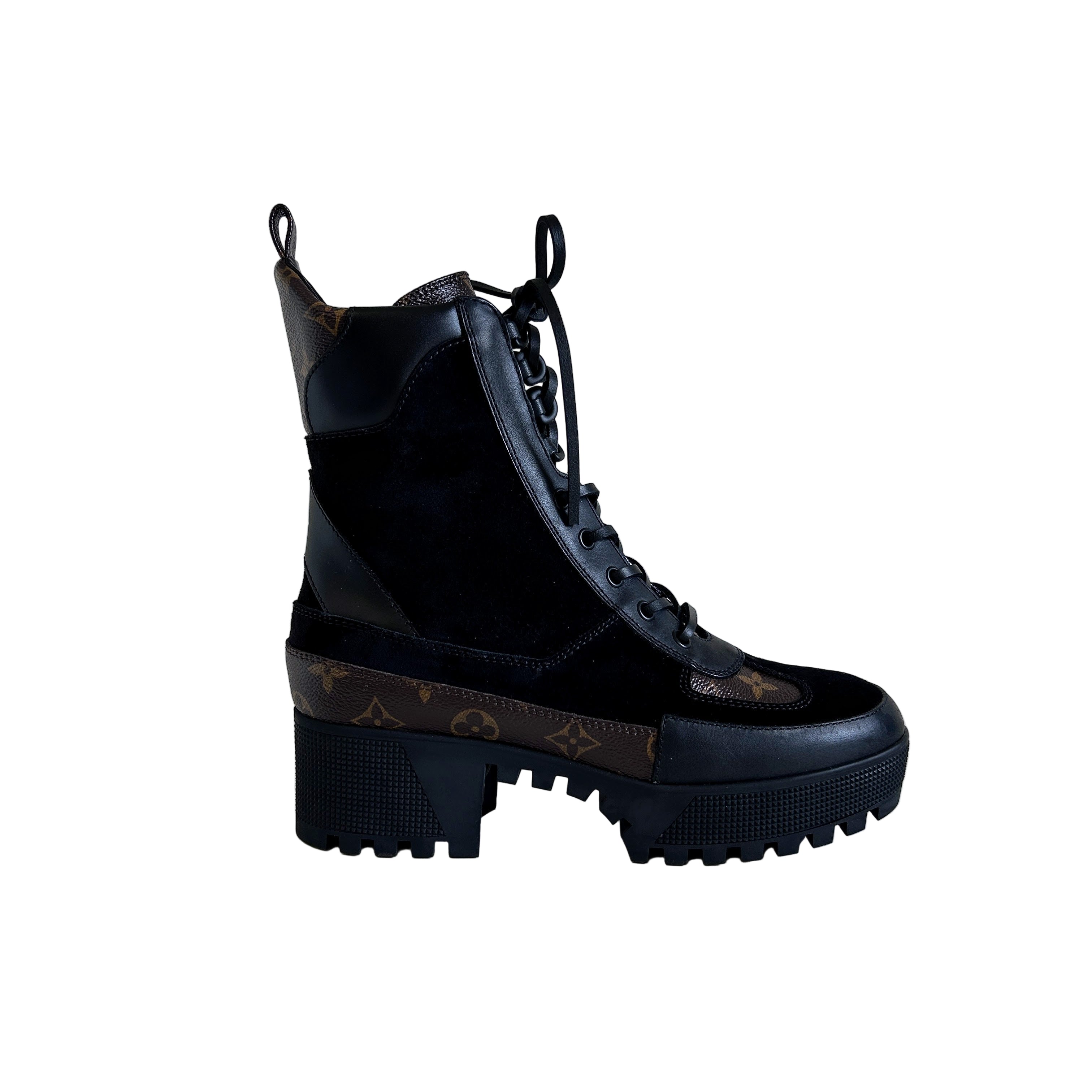 Black Leather/Velvet/ Monogram Coated Canvas Laureate Desert Boots