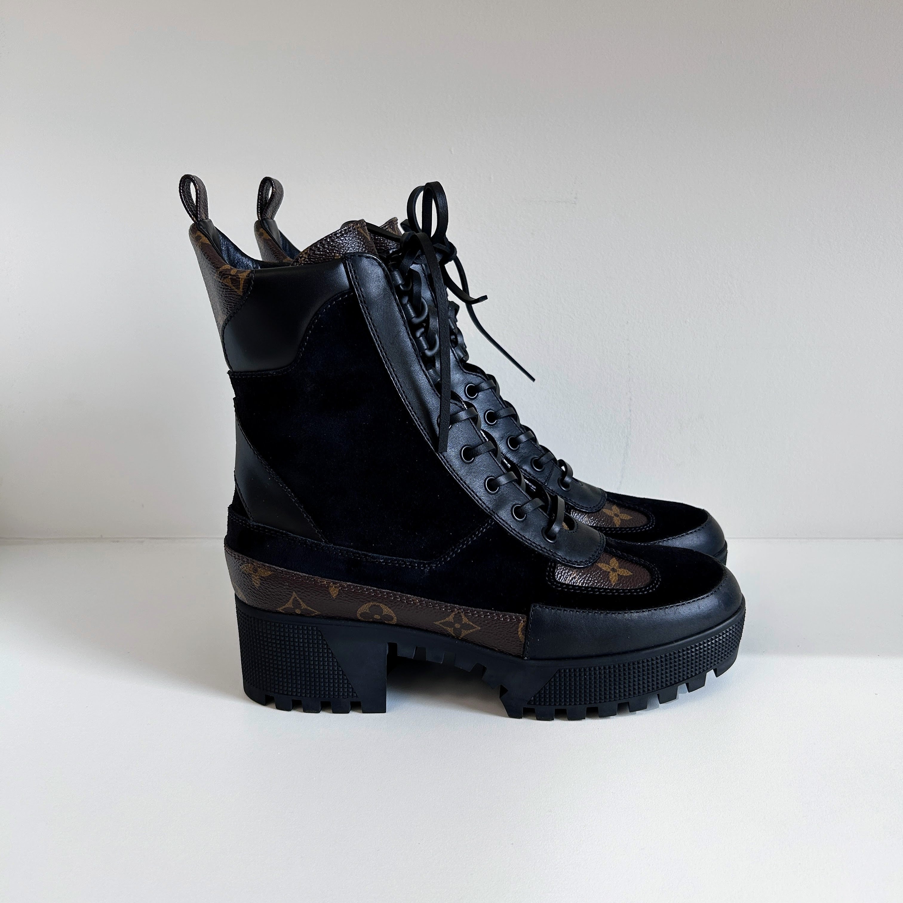 Black Leather/Velvet/ Monogram Coated Canvas Laureate Desert Boots