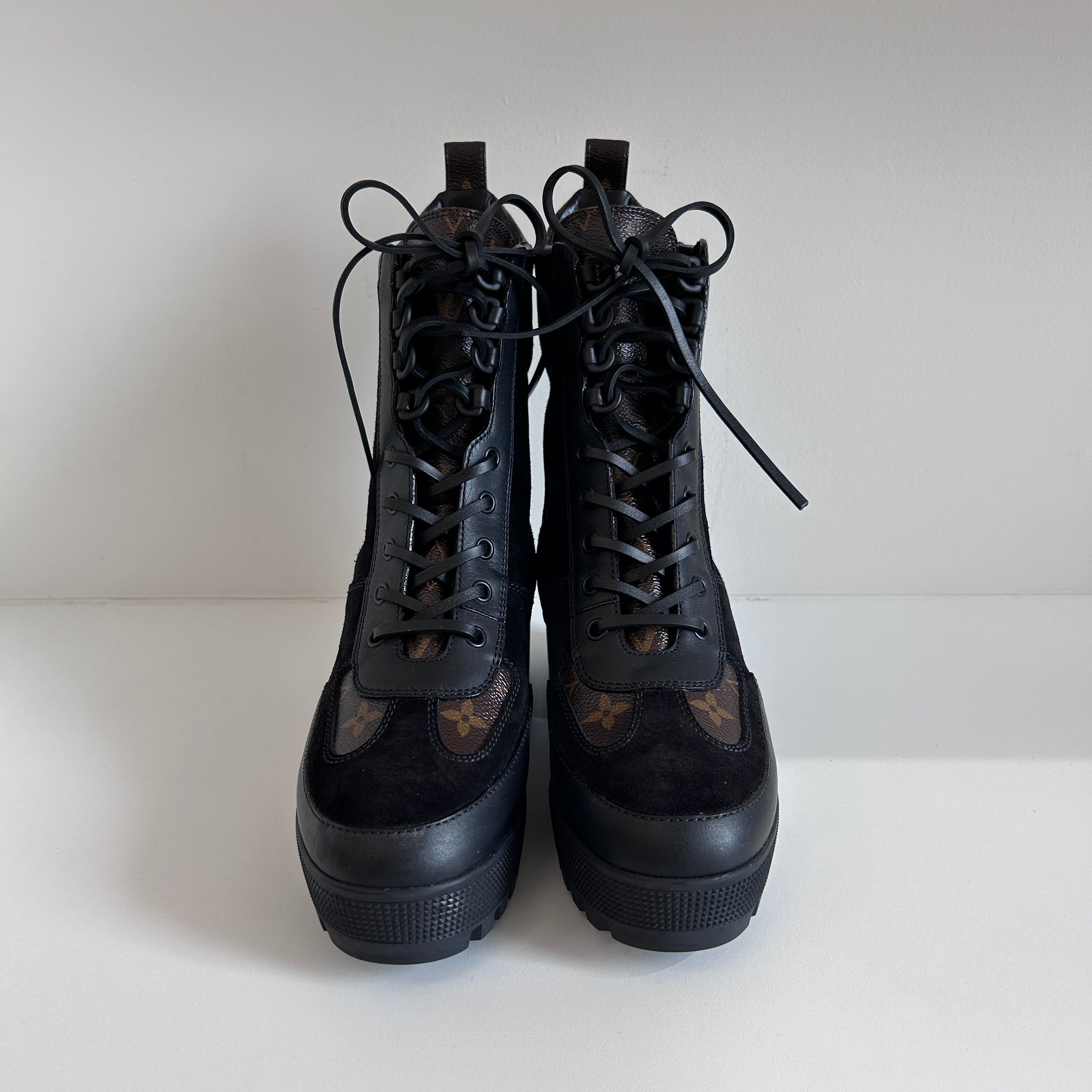 Black Leather/Velvet/ Monogram Coated Canvas Laureate Desert Boots