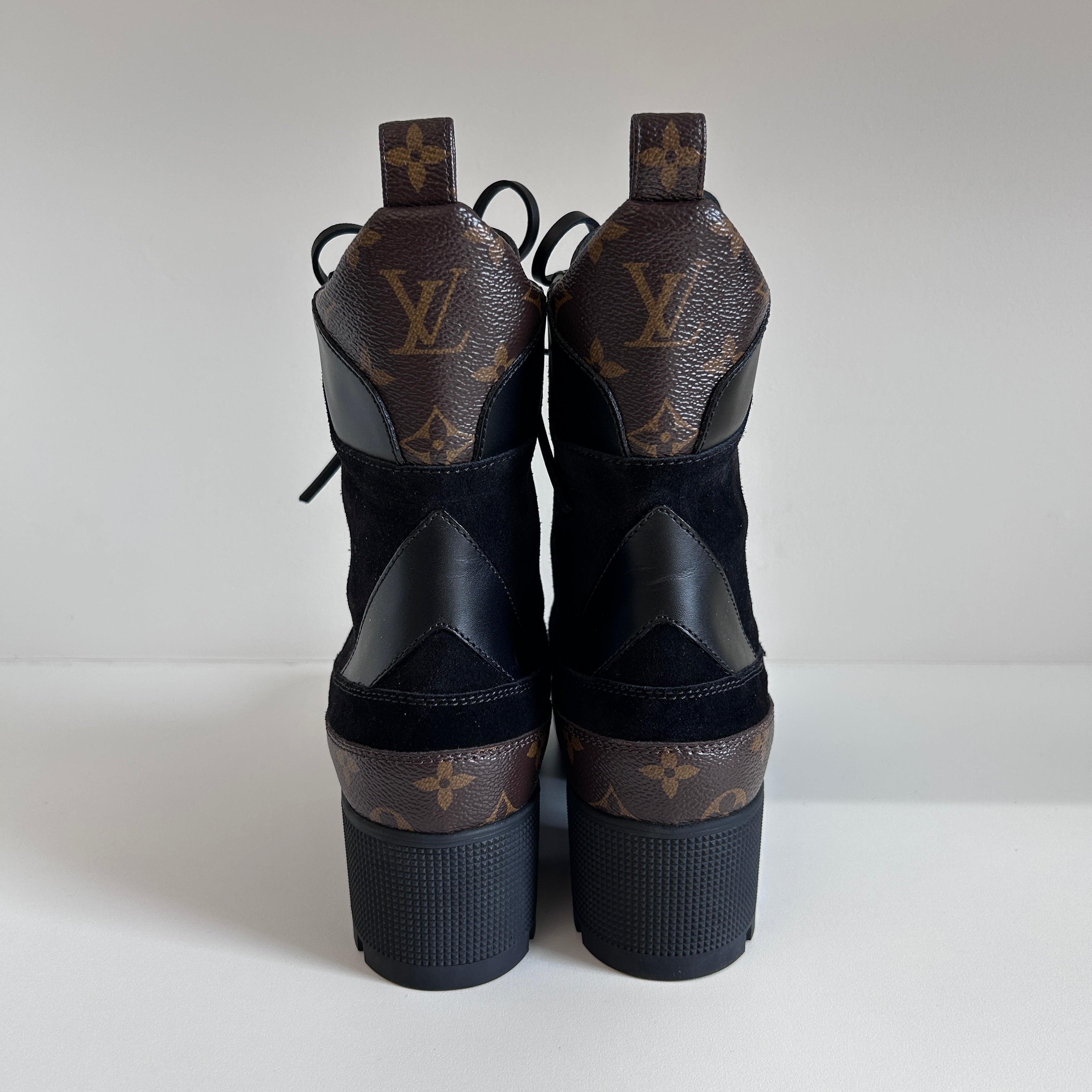 Black Leather/Velvet/ Monogram Coated Canvas Laureate Desert Boots