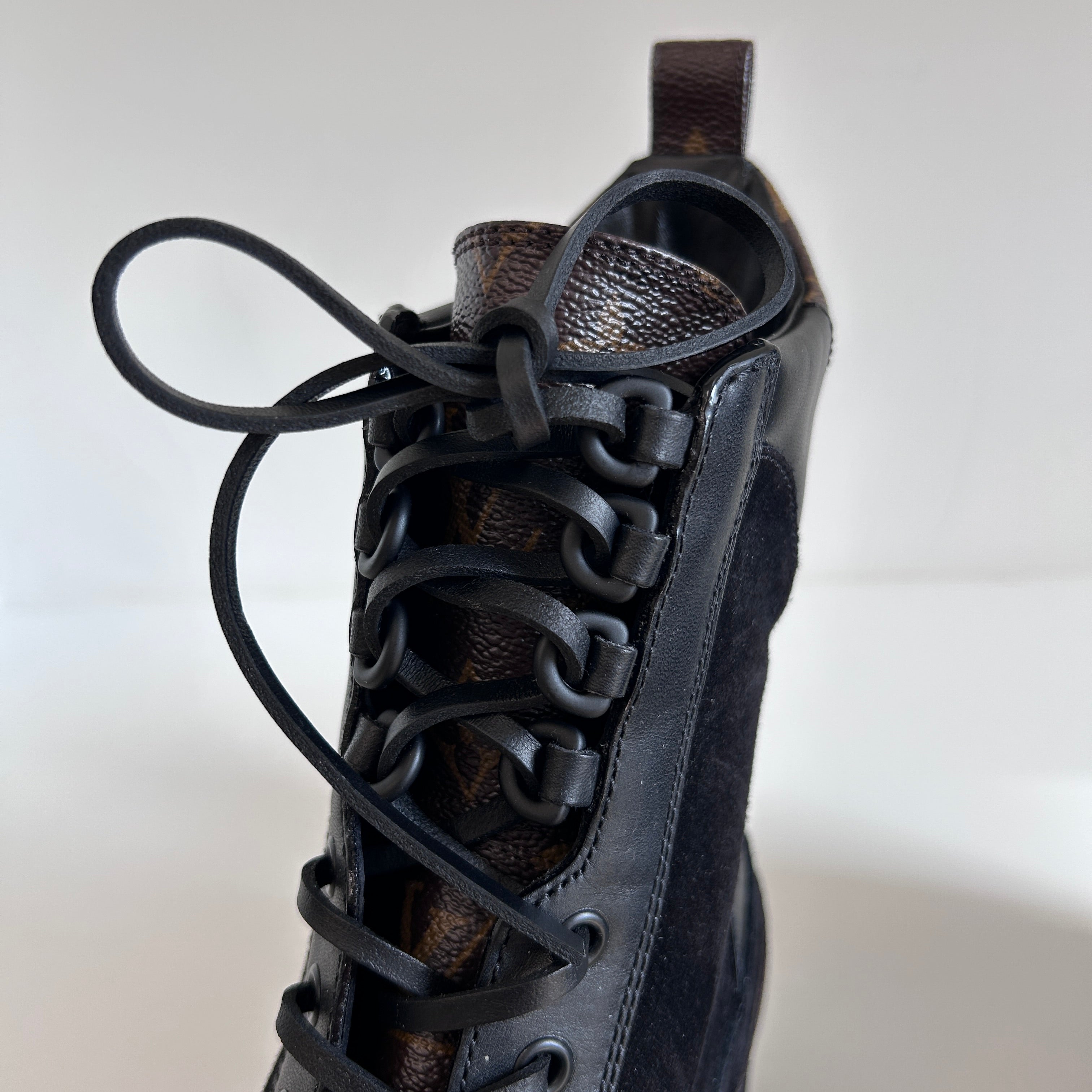 Black Leather/Velvet/ Monogram Coated Canvas Laureate Desert Boots