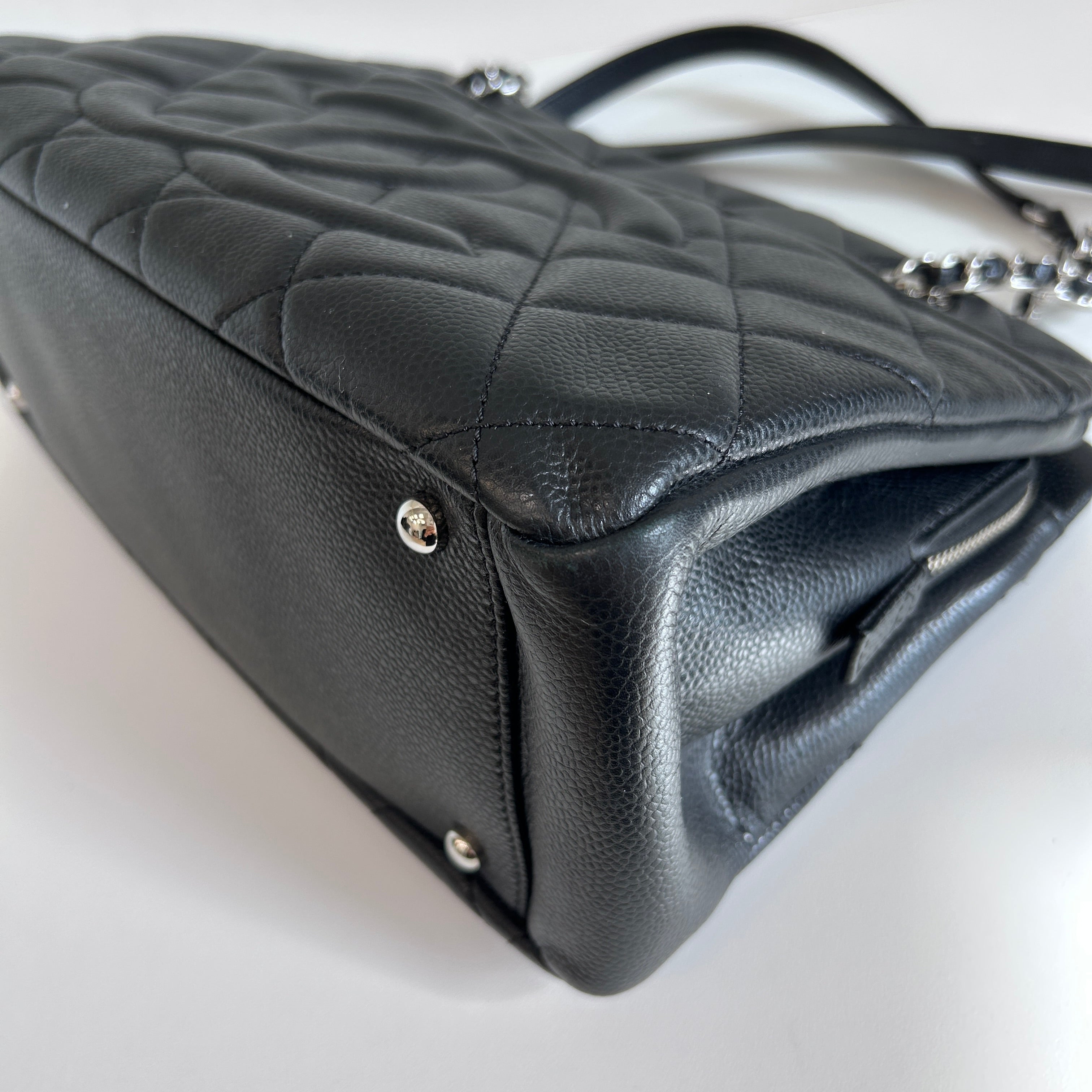 Black Quilted Caviar Leather Timeless CC Soft Shopping Tote Bag