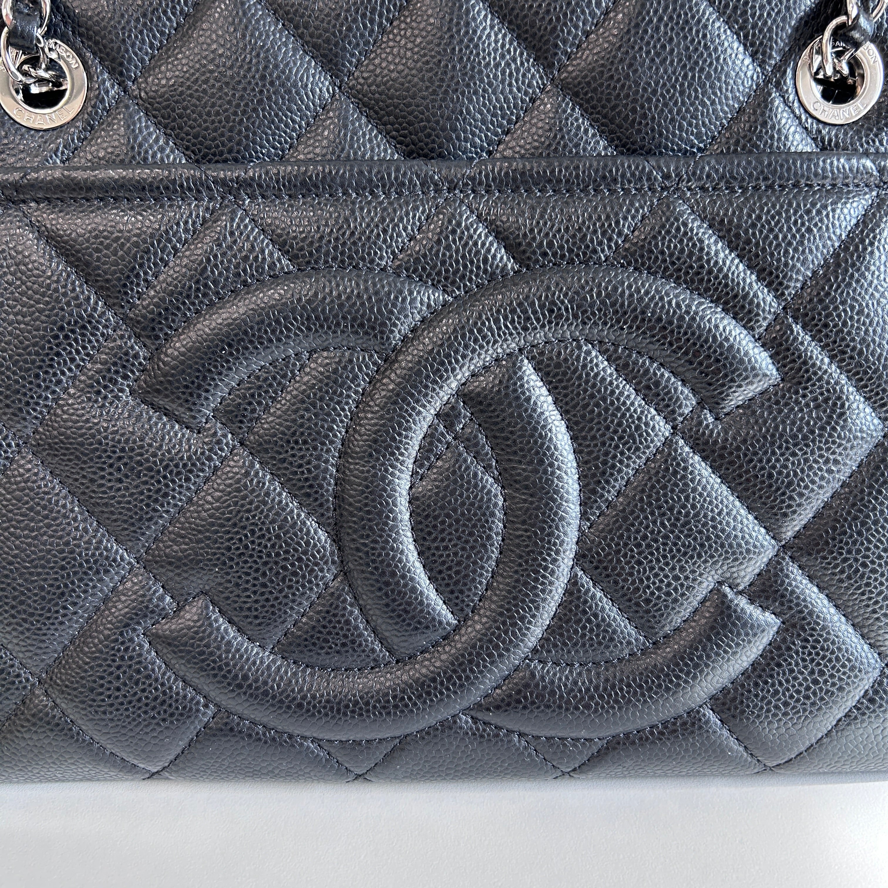 Black Quilted Caviar Leather Timeless CC Soft Shopping Tote Bag