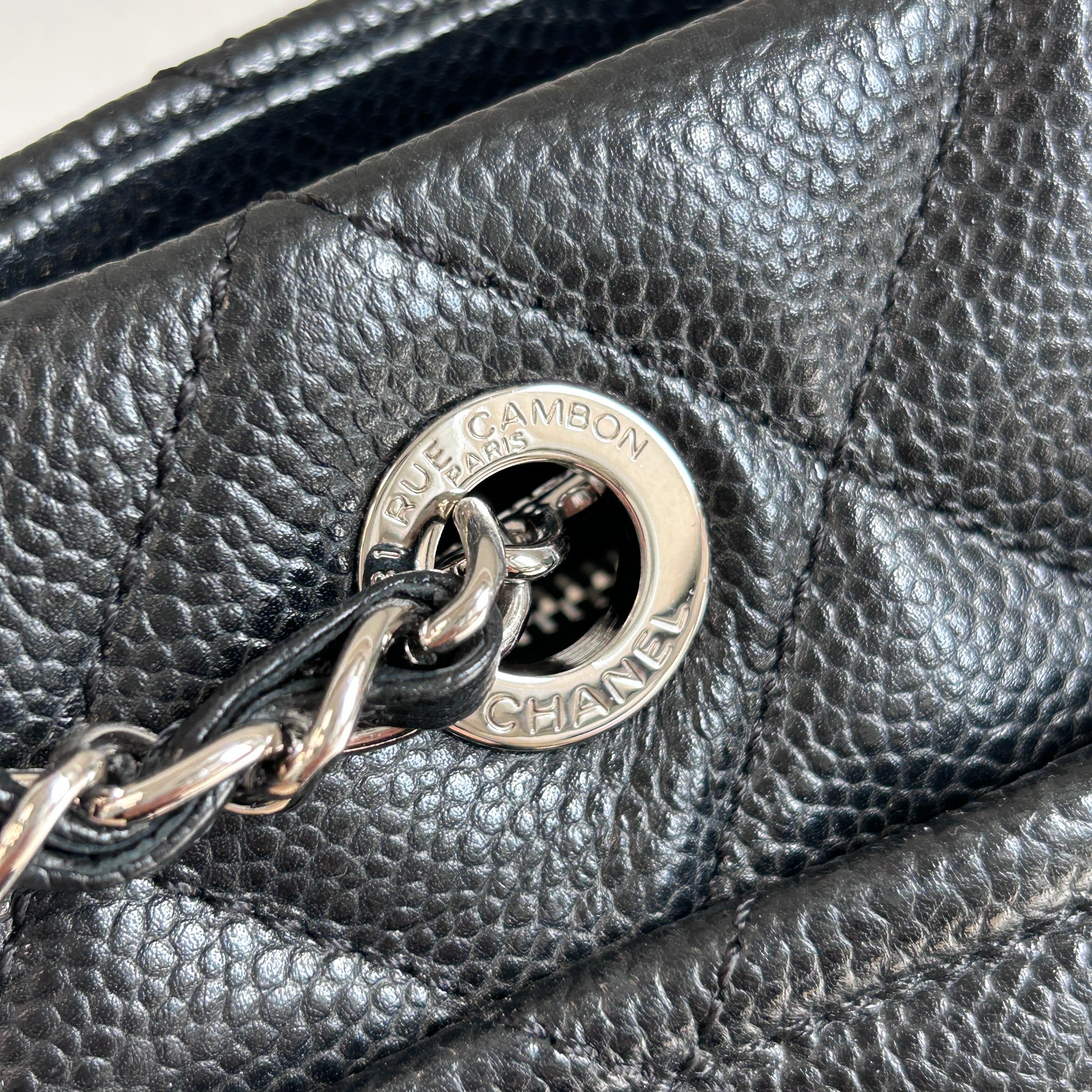Black Quilted Caviar Leather Timeless CC Soft Shopping Tote Bag