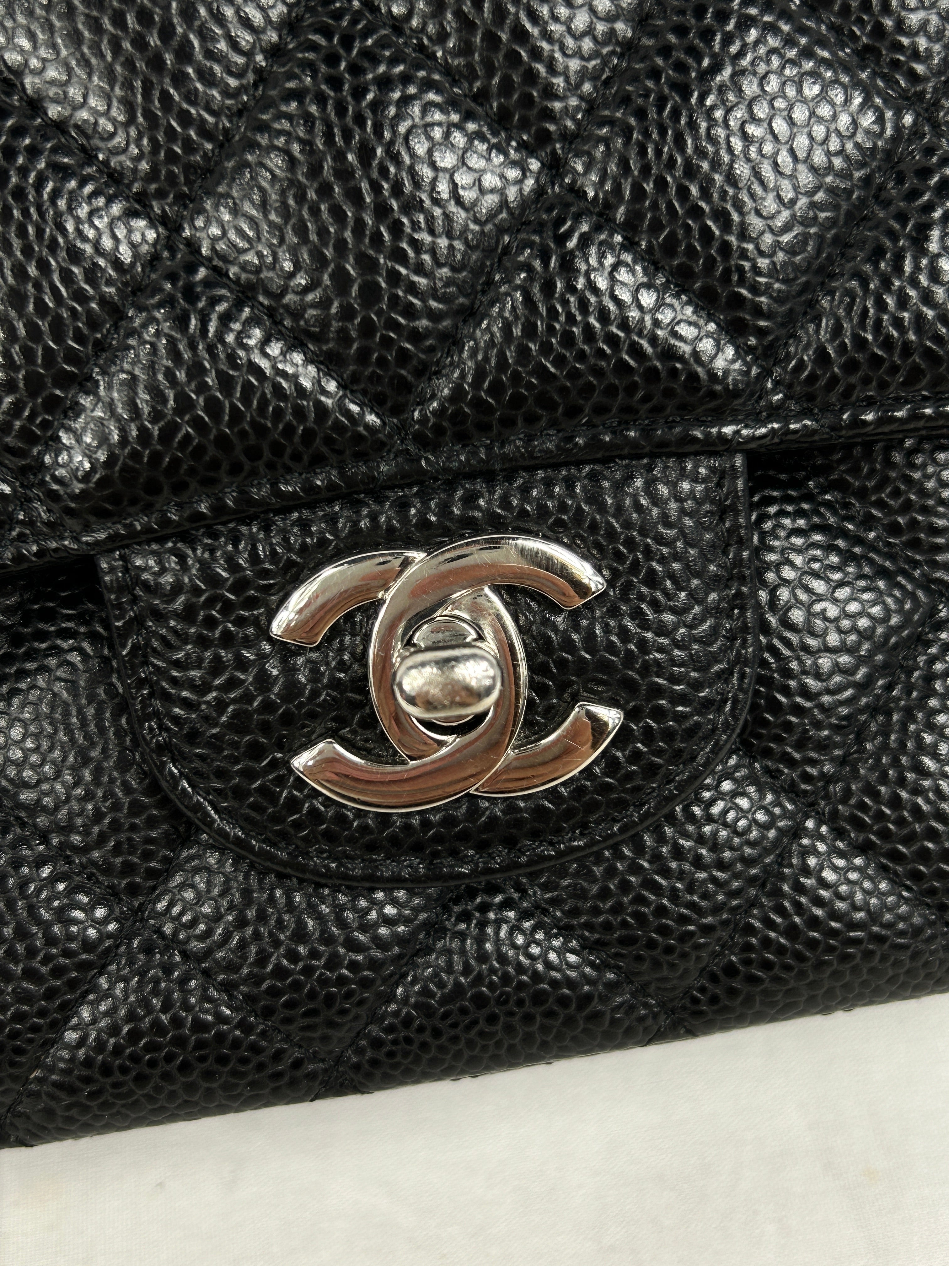 Black Caviar Quilted Small Double Flap Classic W/SHW