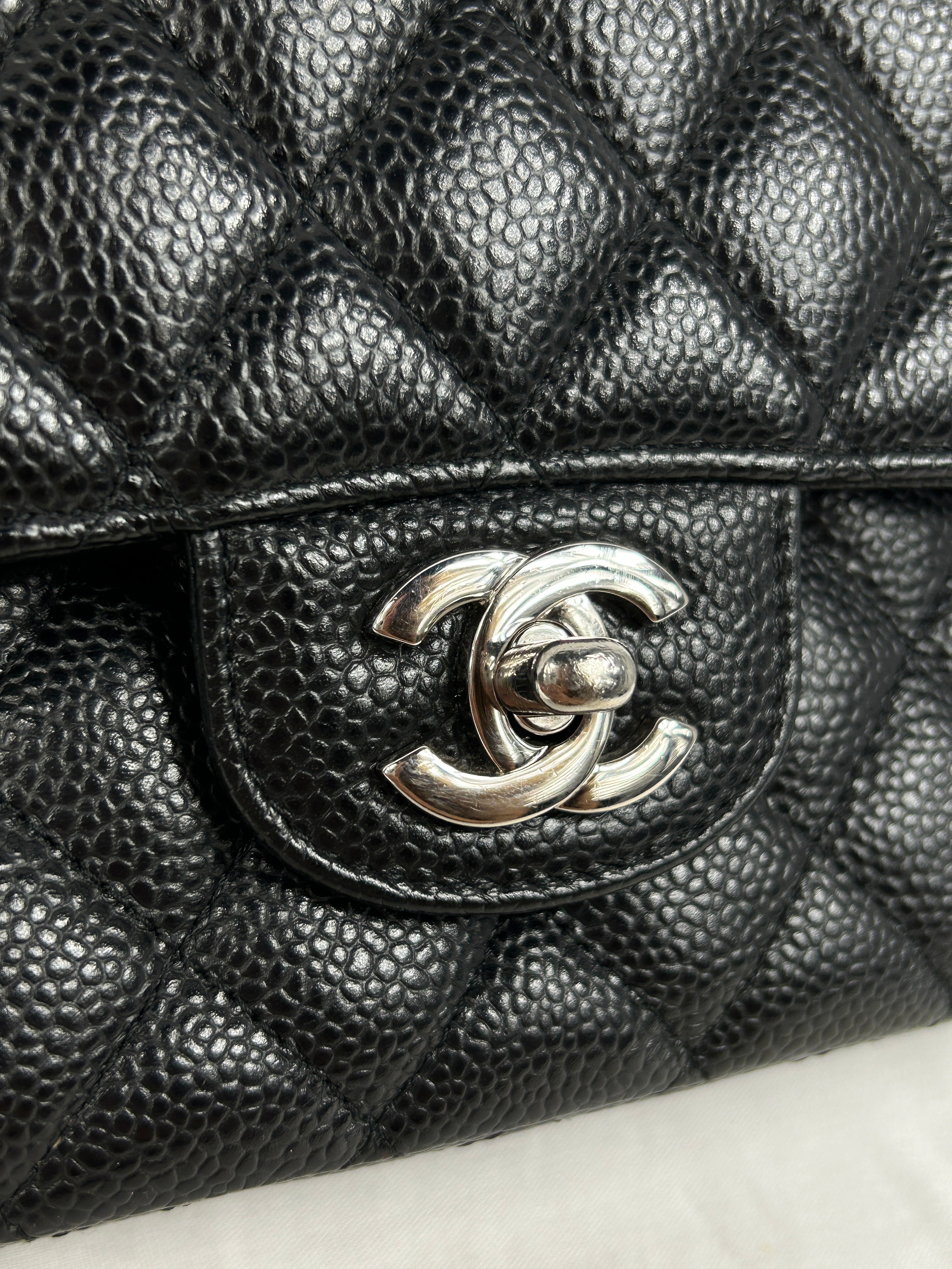 Black Caviar Quilted Small Double Flap Classic W/SHW