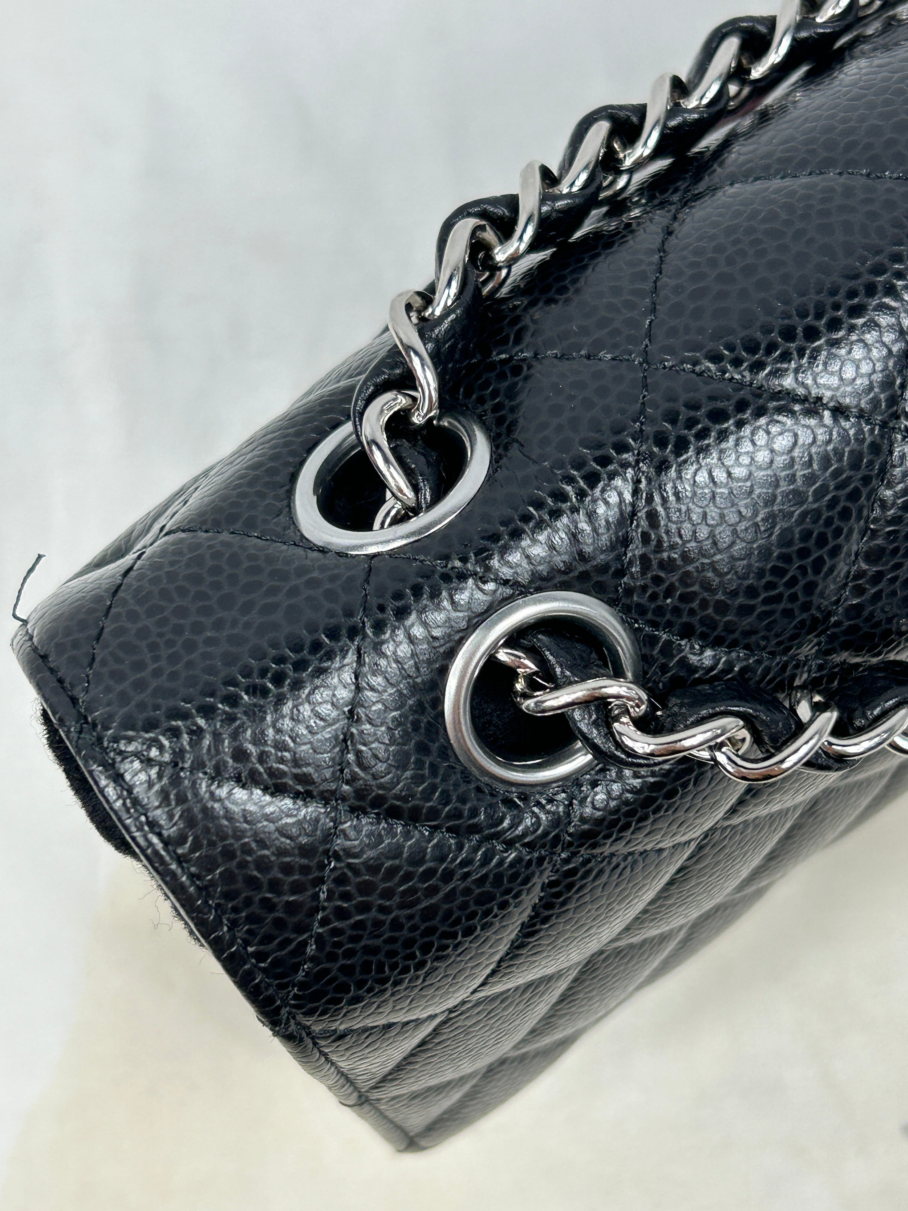 Black Caviar Quilted Small Double Flap Classic W/SHW