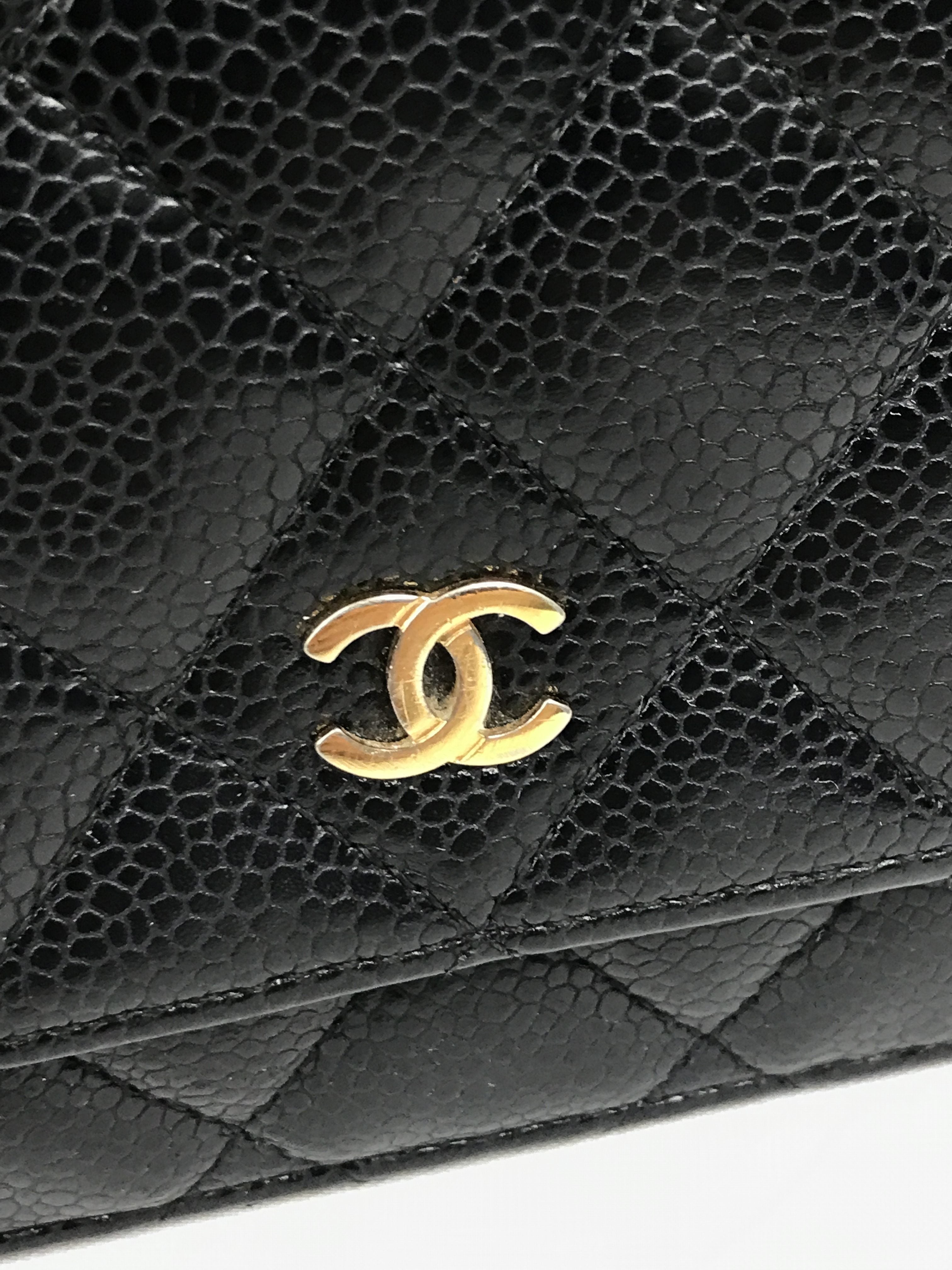 Black Caviar Quilted Wallet On Chain W/GHW