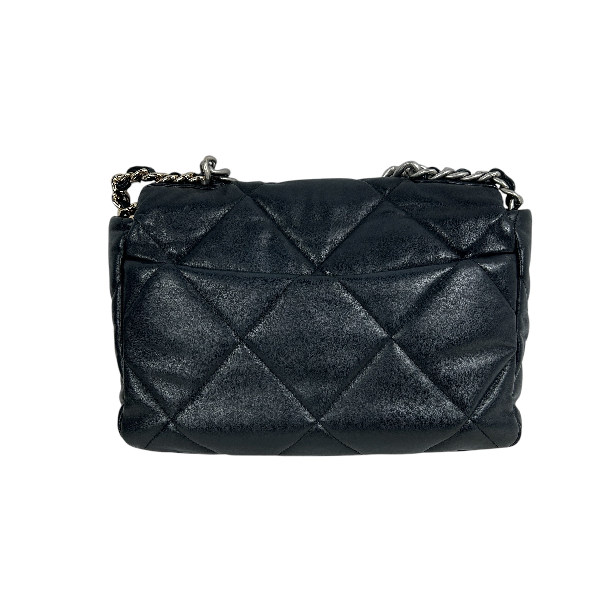 Black Lambskin Quilted Leather Large 19 w/RHW/GHW/AGHW