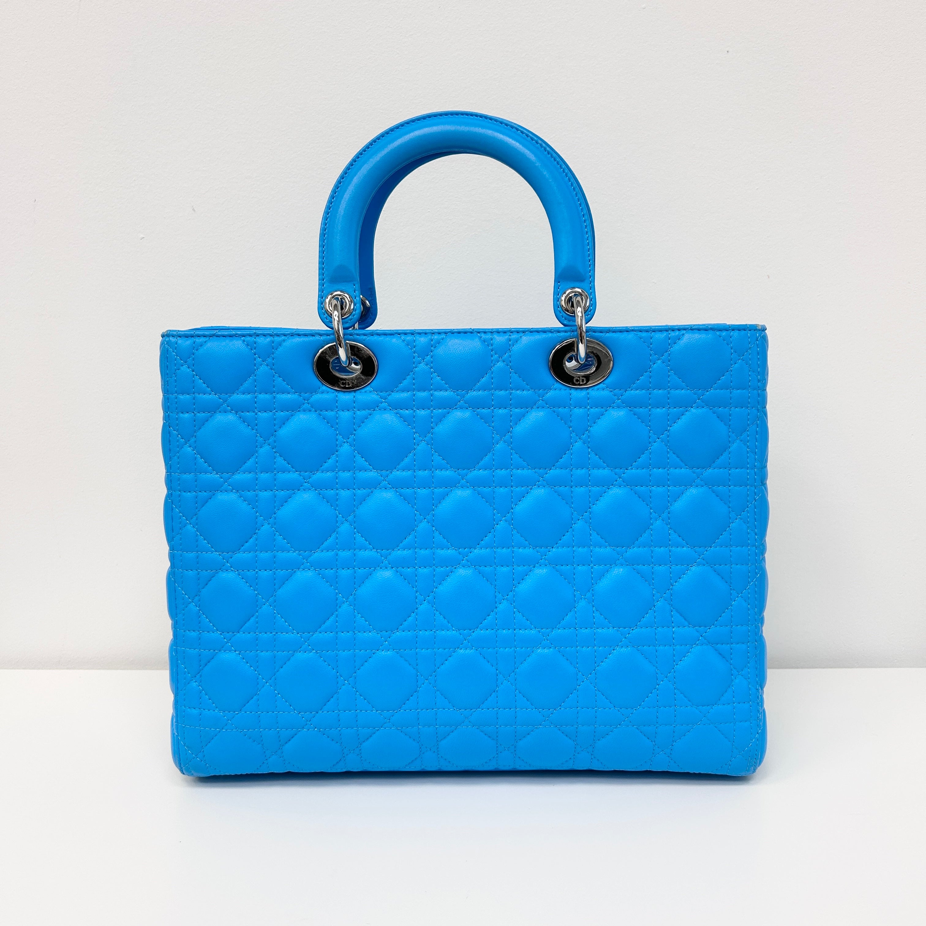 Blue Cannage Quilted Leather Large Lady Dior Bag w/SHW