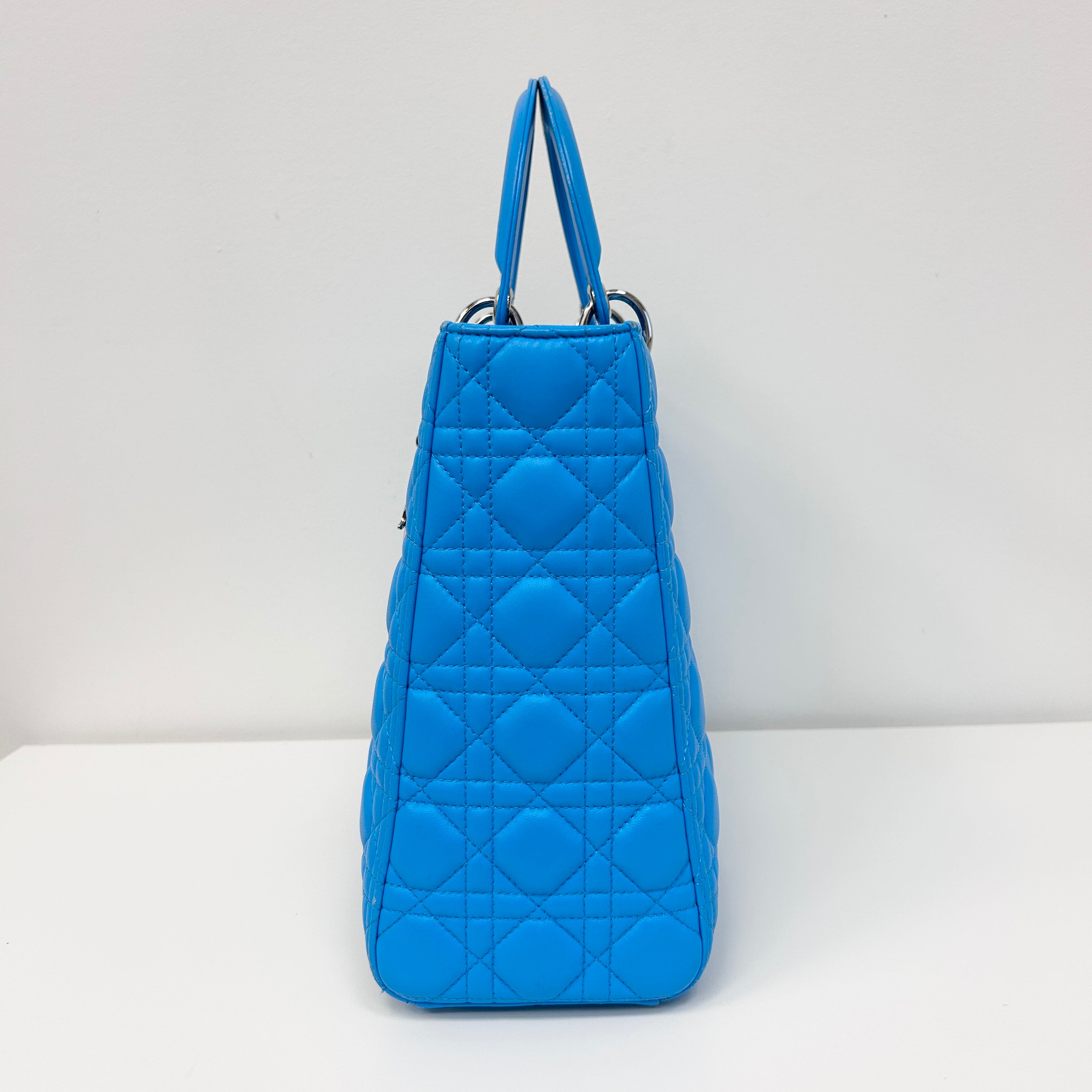 Blue Cannage Quilted Leather Large Lady Dior Bag w/SHW
