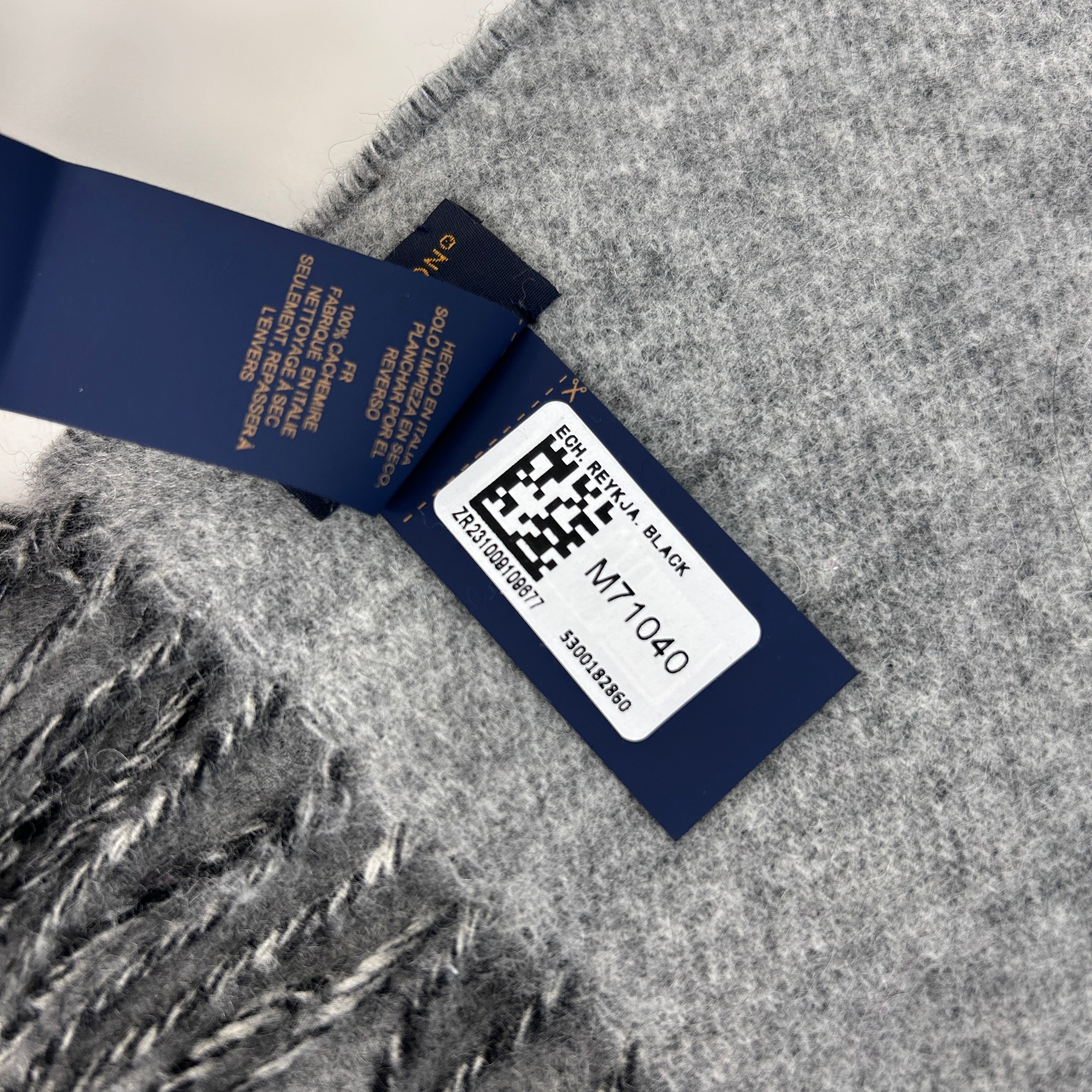 Black/Gray 100% Cashmere Monogram Reykjavik Scarf