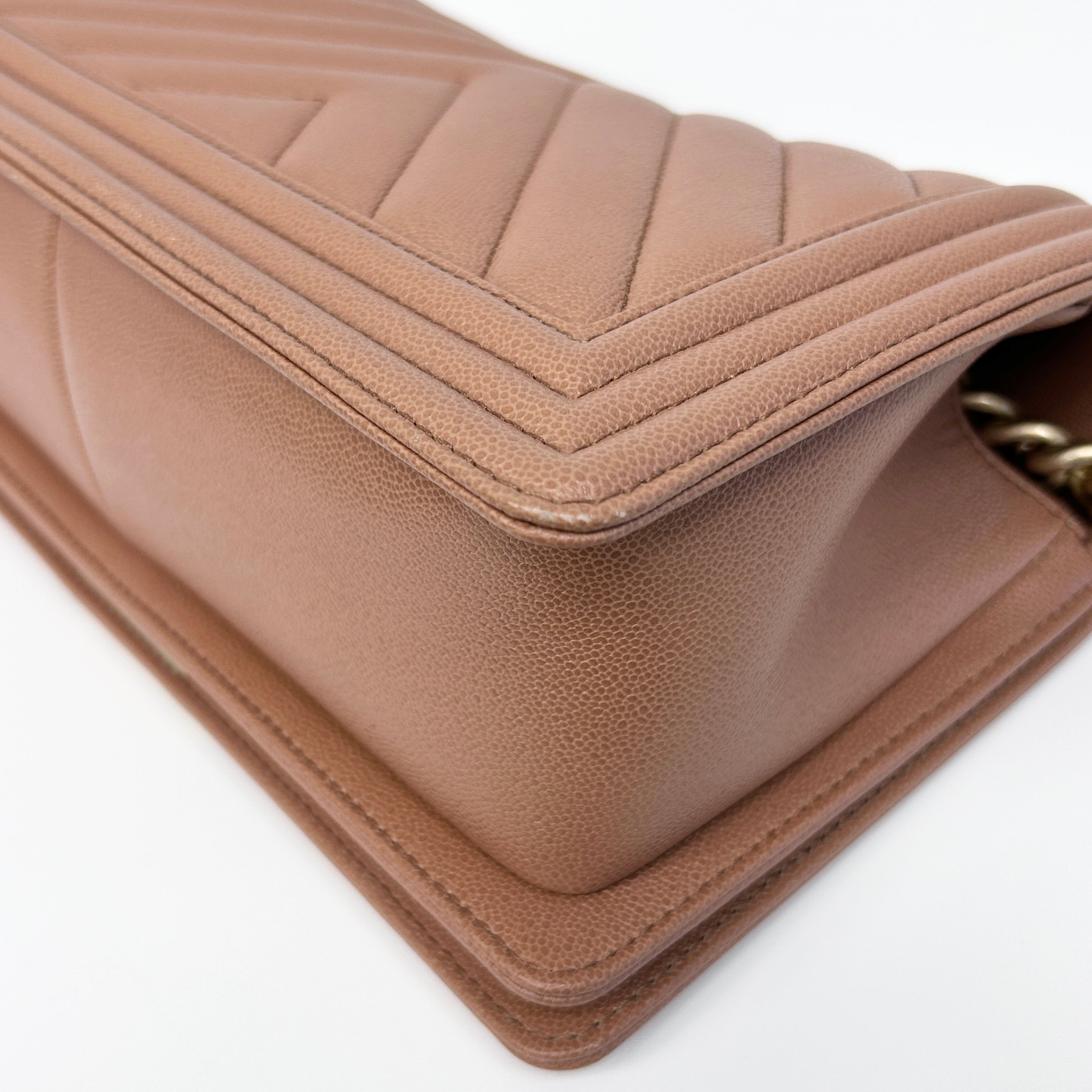 Brown Chevron Quilted Caviar Leather Medium Boy Flap Bag w/AGHW