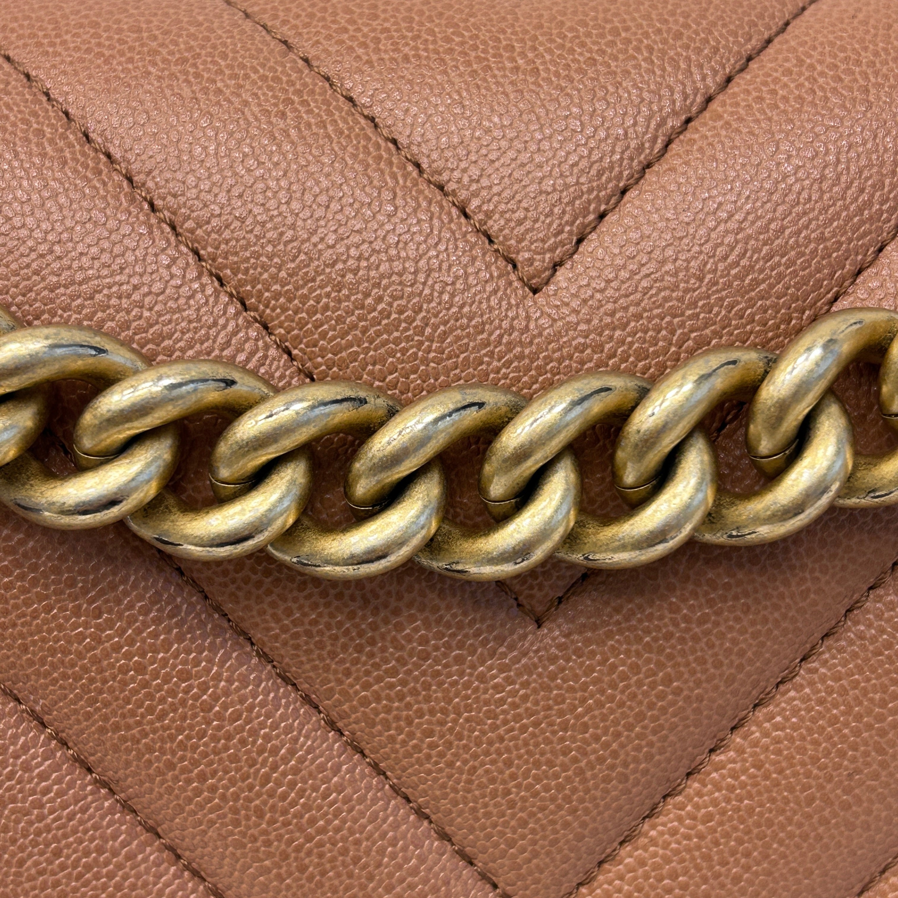 Brown Chevron Quilted Caviar Leather Medium Boy Flap Bag w/AGHW