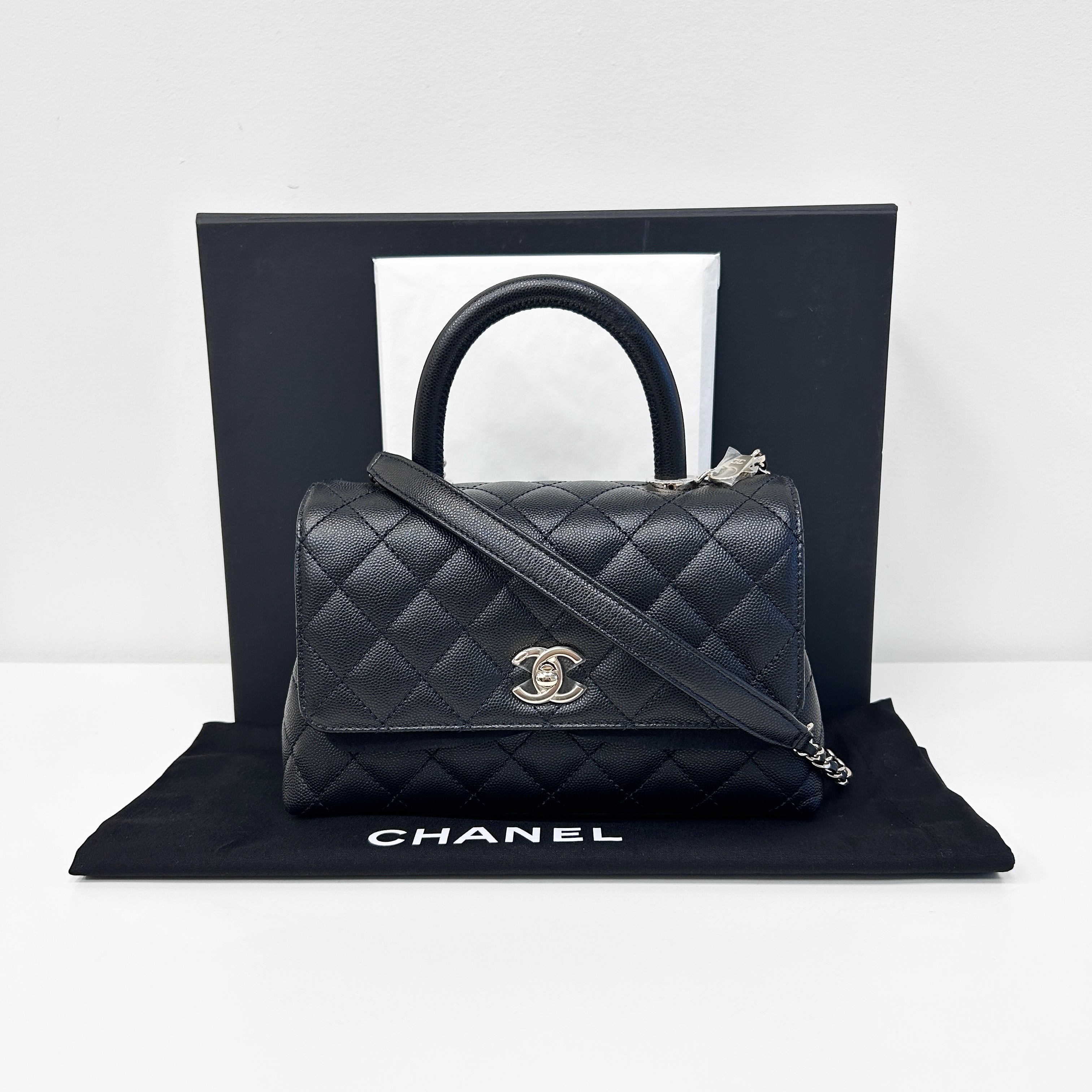 Black Quilted Caviar Leather Mini Coco Handle Bag w/LGHW