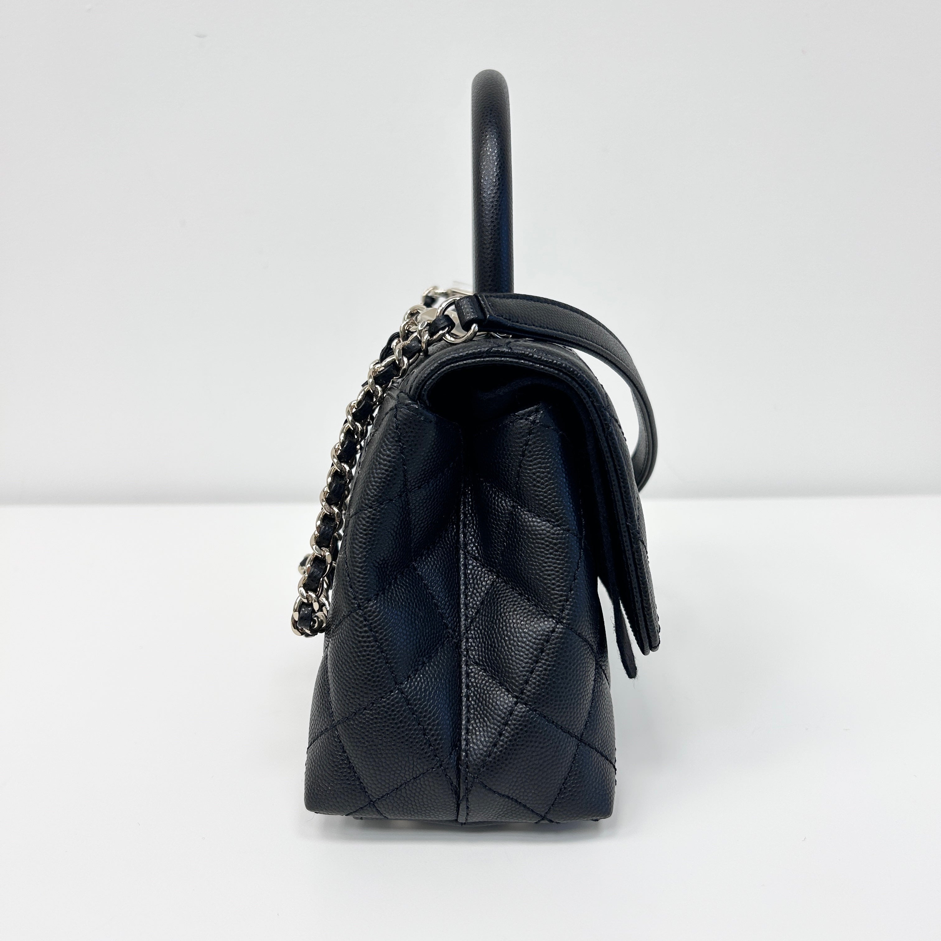 Black Quilted Caviar Leather Mini Coco Handle Bag w/LGHW