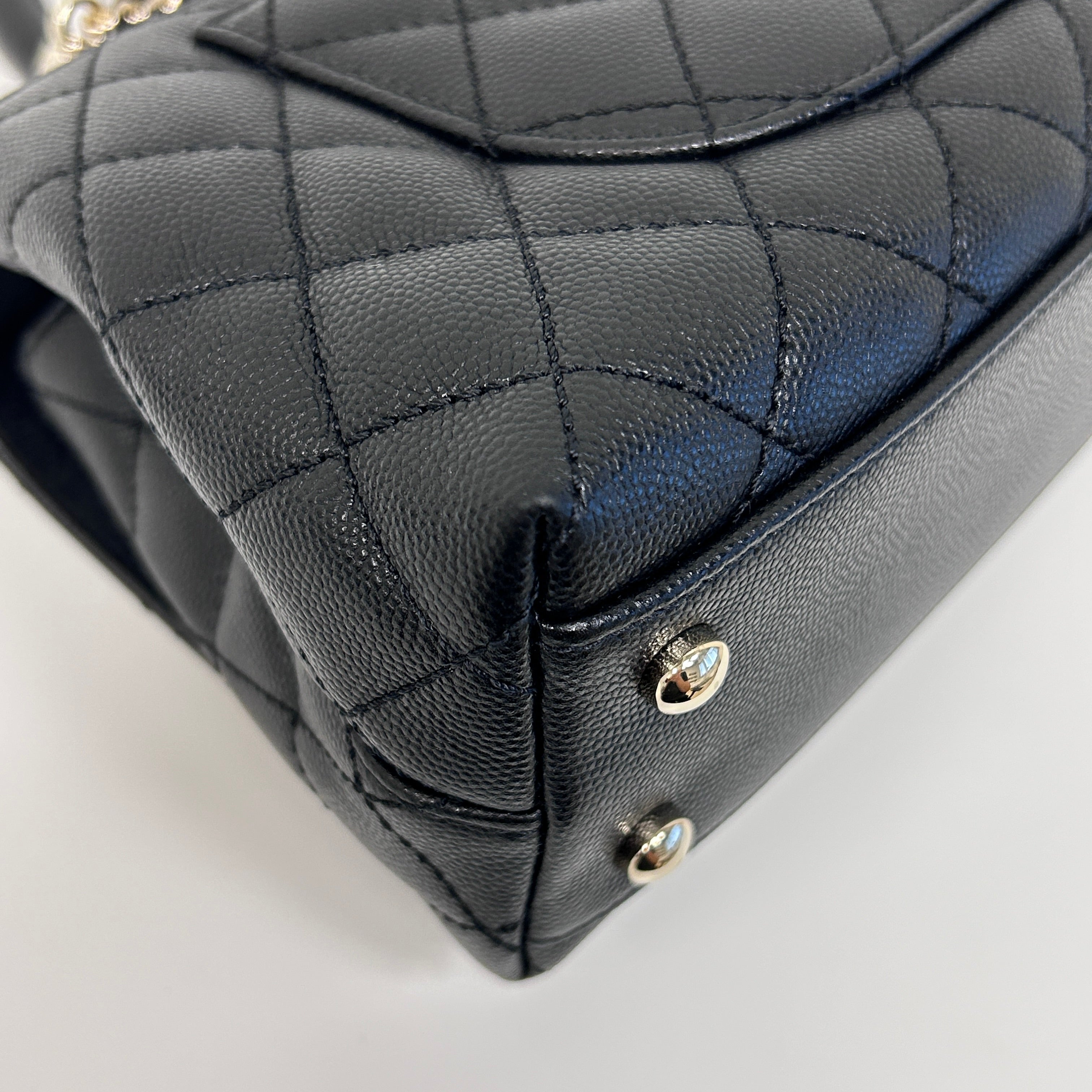 Black Quilted Caviar Leather Mini Coco Handle Bag w/LGHW