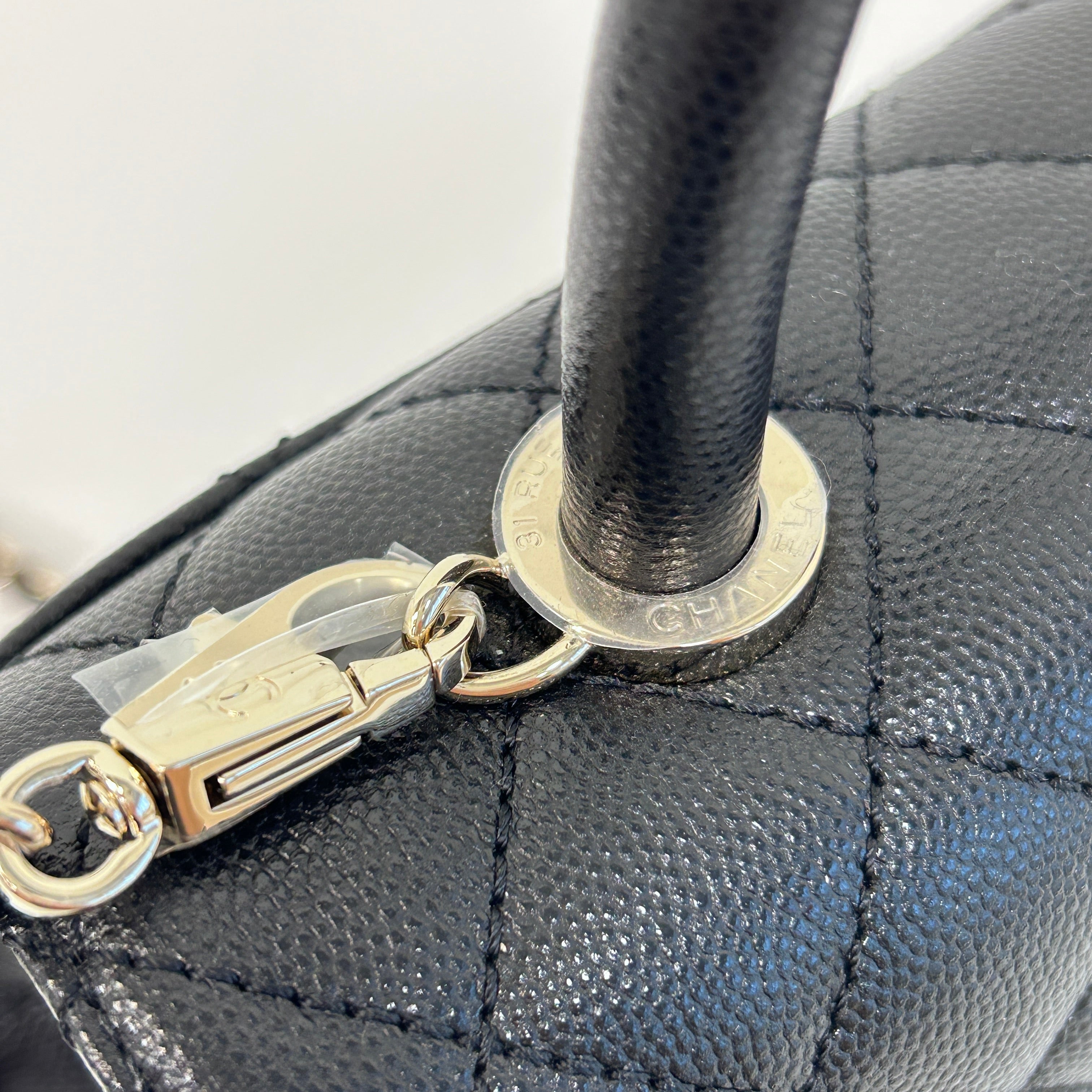 Black Quilted Caviar Leather Mini Coco Handle Bag w/LGHW