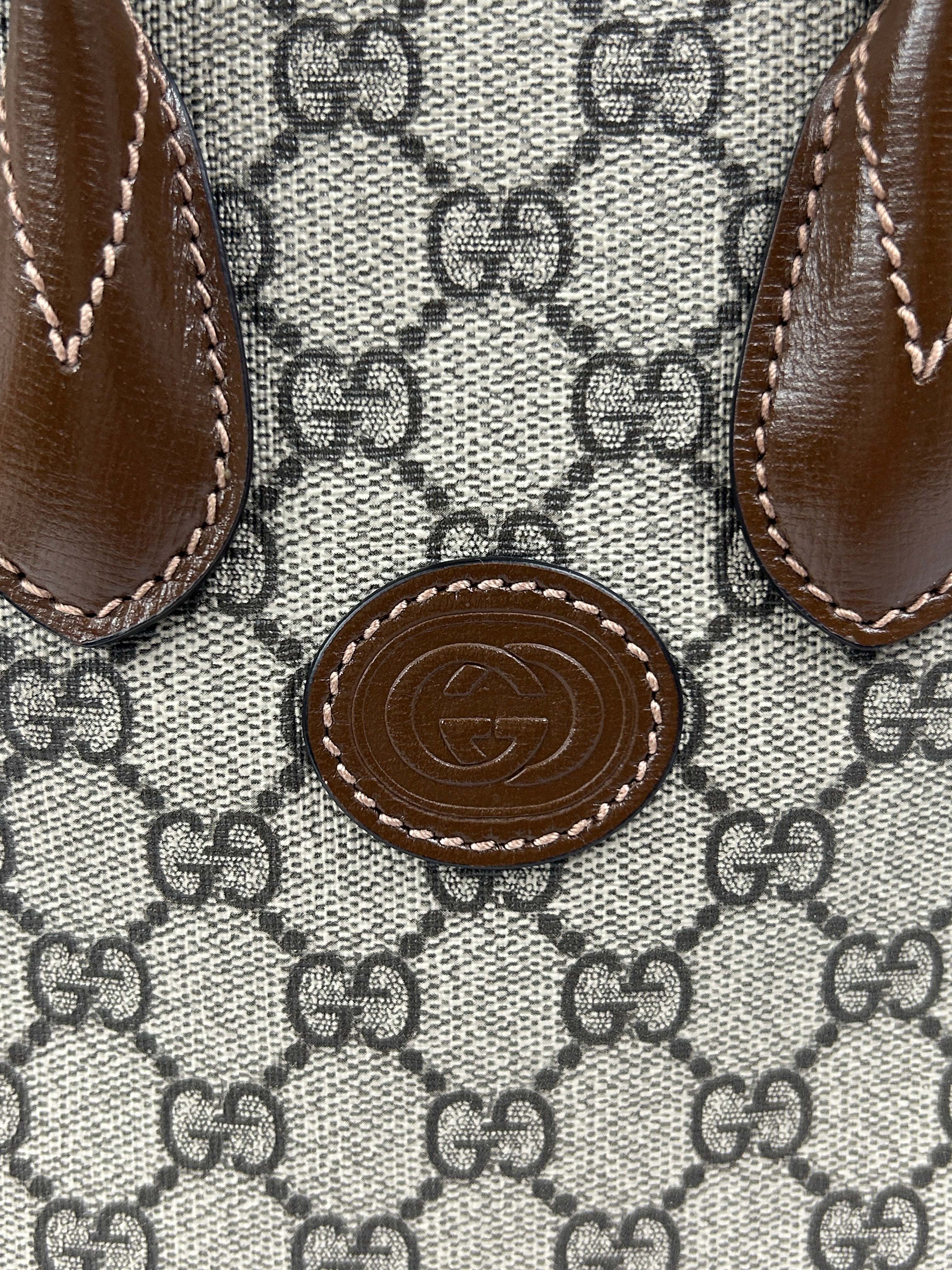 GG Beige/Ebony monogram Coated Canvas & Calfskin Leather Mini Tote Bag
