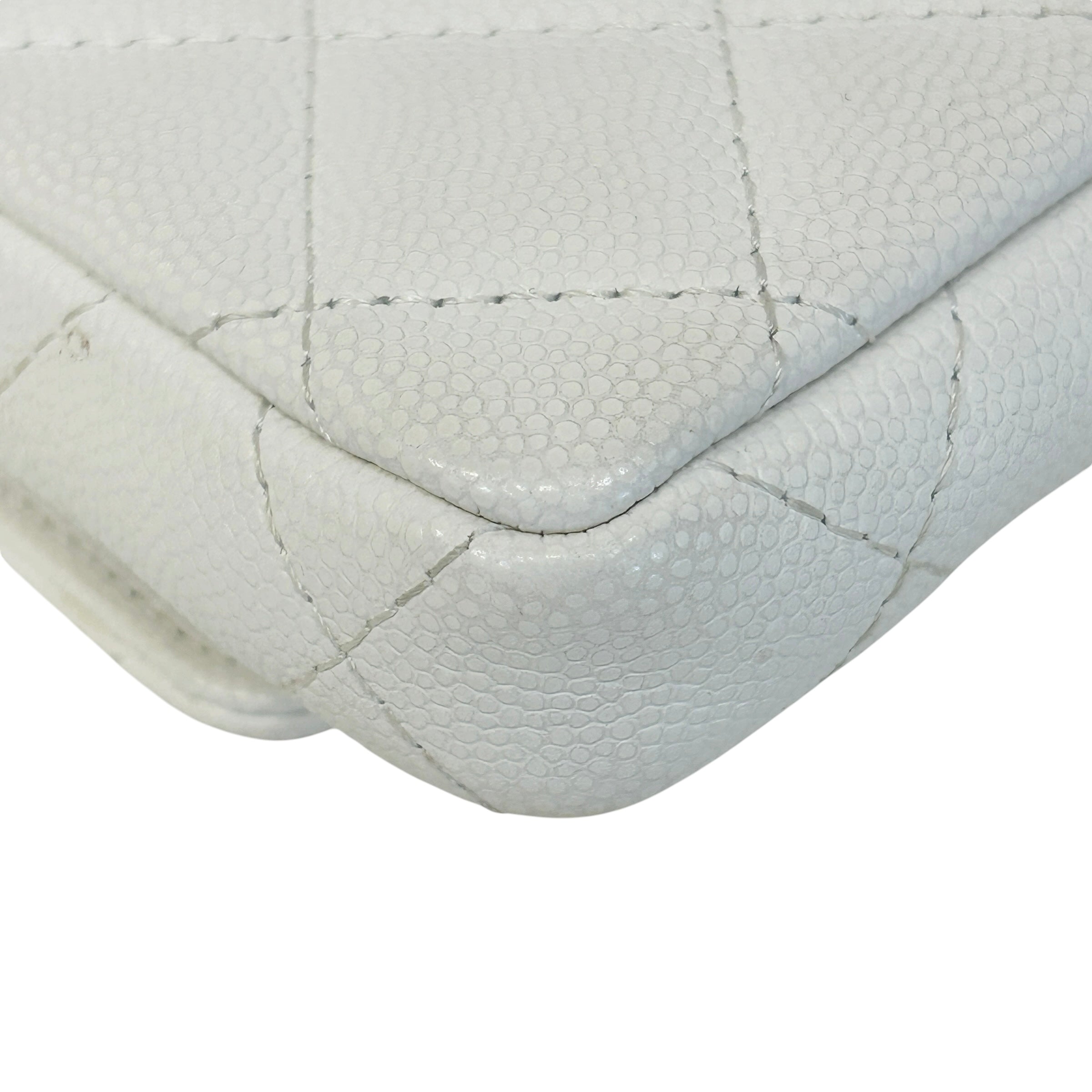 White Quilted Caviar Leather Twist Your Buttons Coin Purse On Chain Flap Bag w/GHW