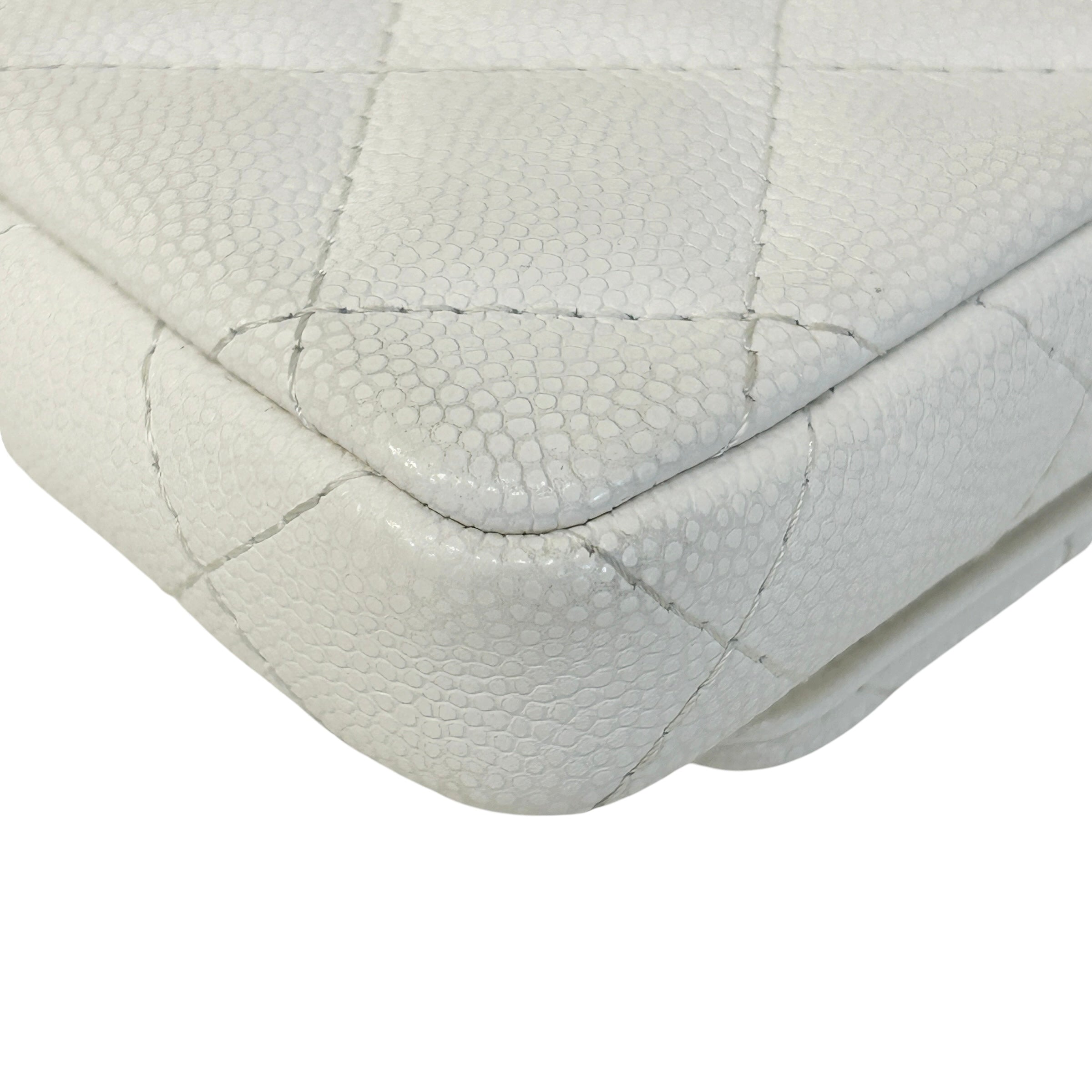 White Quilted Caviar Leather Twist Your Buttons Coin Purse On Chain Flap Bag w/GHW