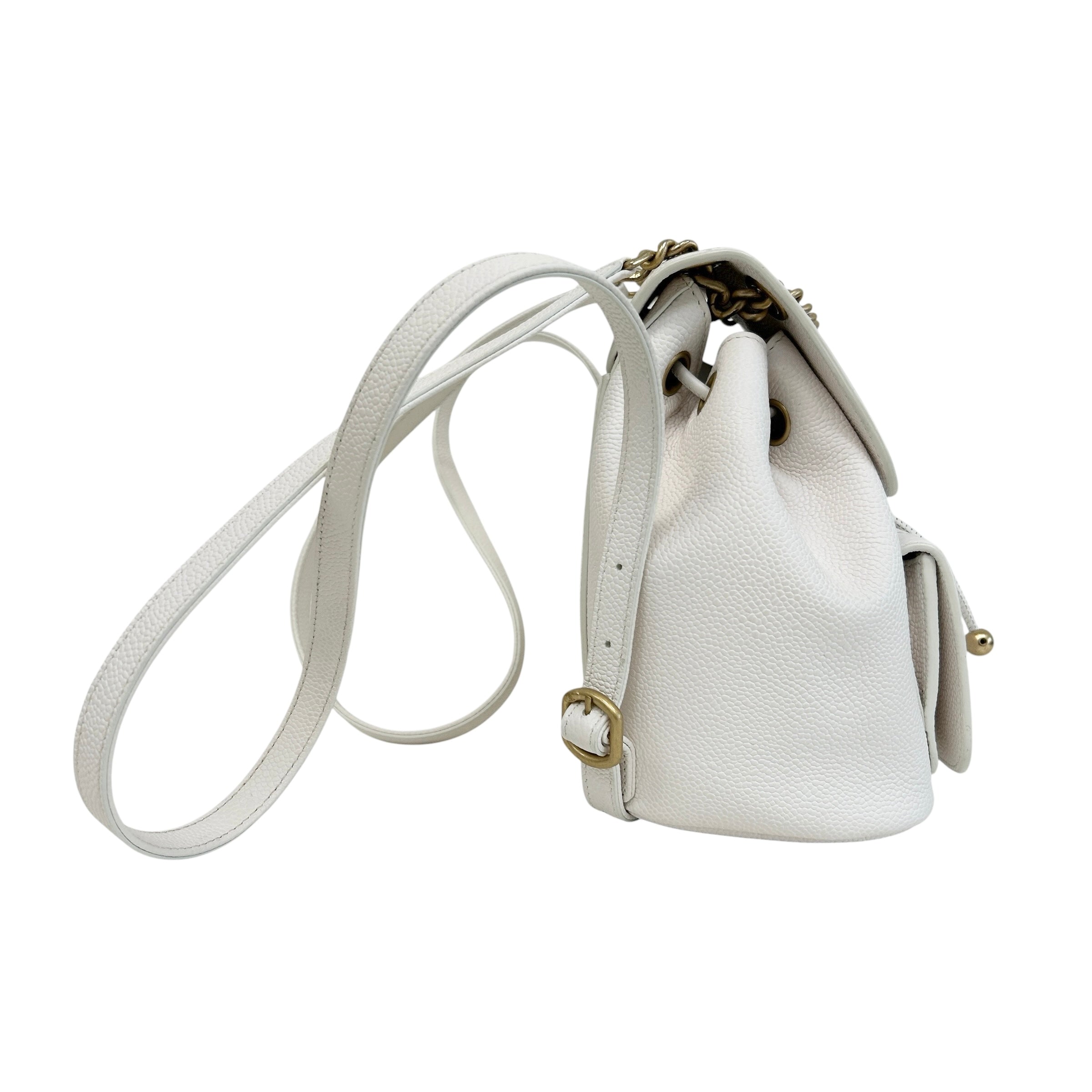 White Quilted Caviar Leather Matelasse Chain Backpack w/GHW