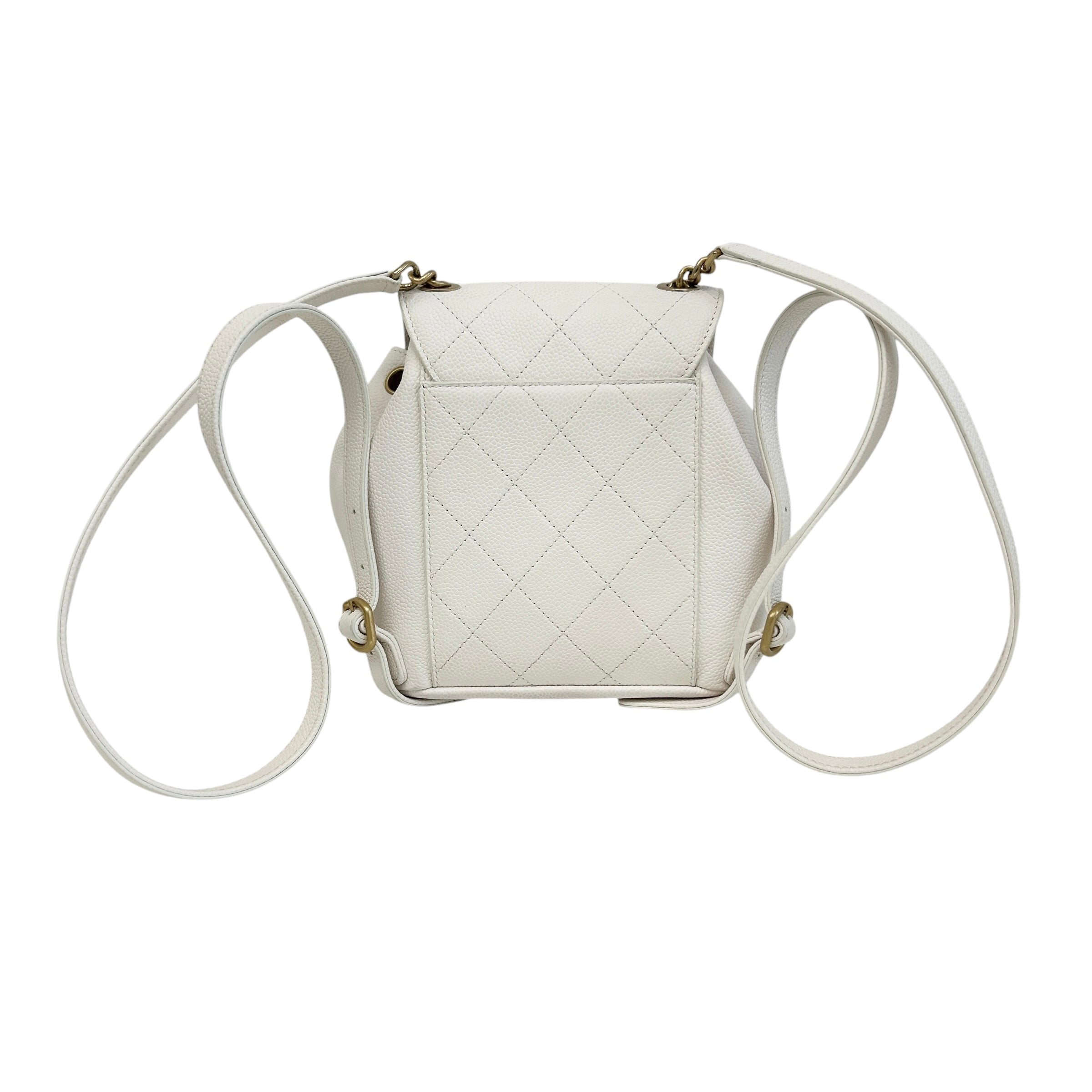 White Quilted Caviar Leather Matelasse Chain Backpack w/GHW