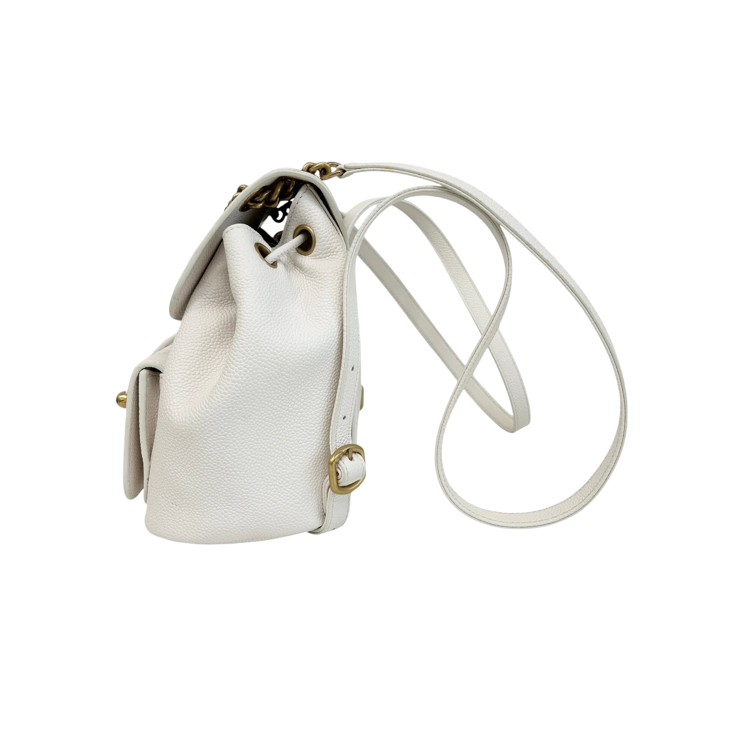 White Quilted Caviar Leather Matelasse Chain Backpack w/GHW