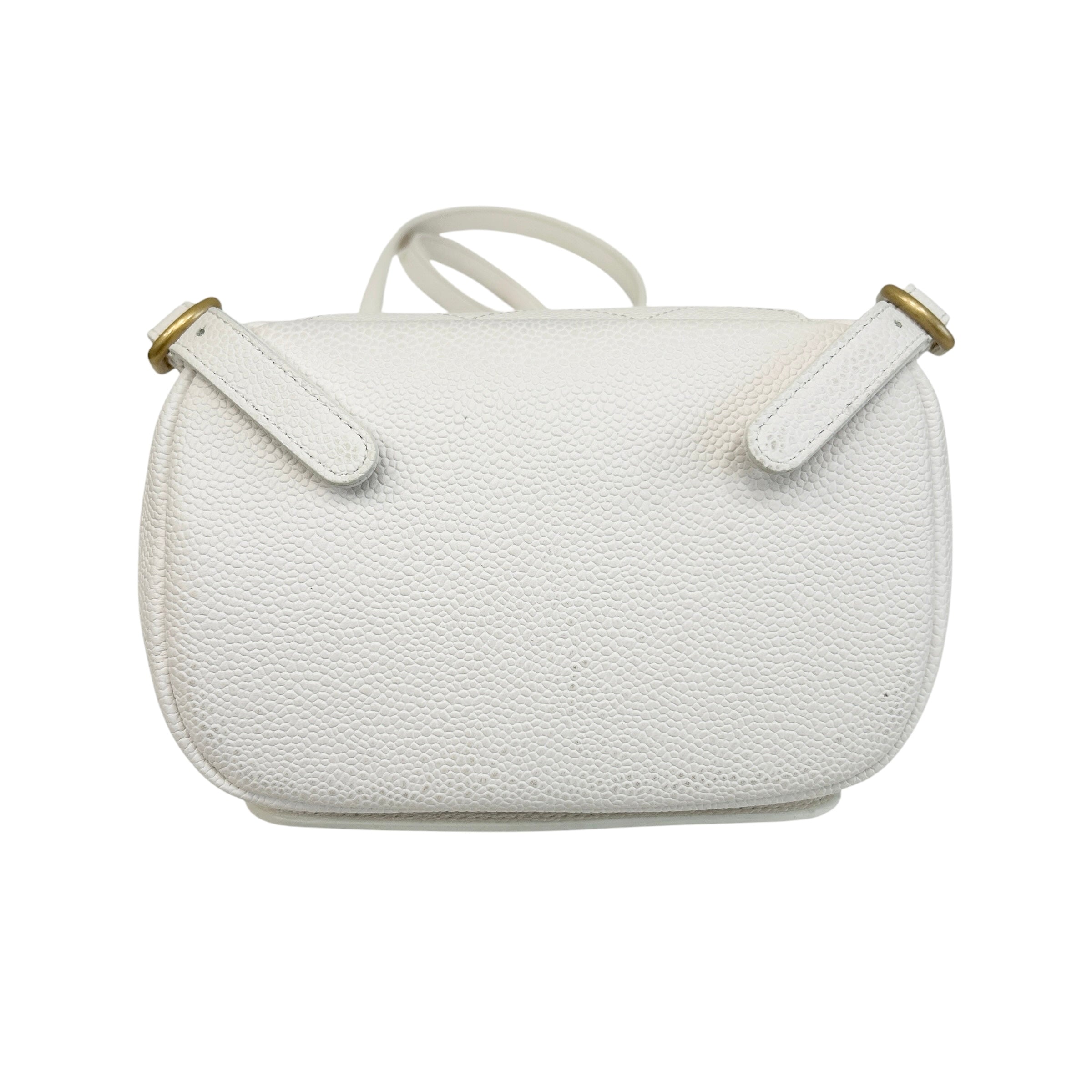 White Quilted Caviar Leather Matelasse Chain Backpack w/GHW