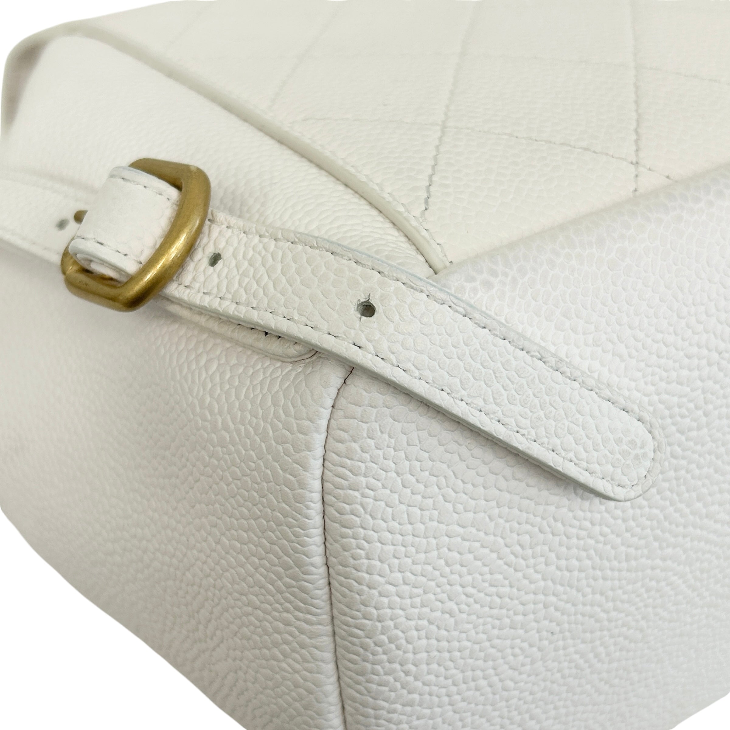 White Quilted Caviar Leather Matelasse Chain Backpack w/GHW