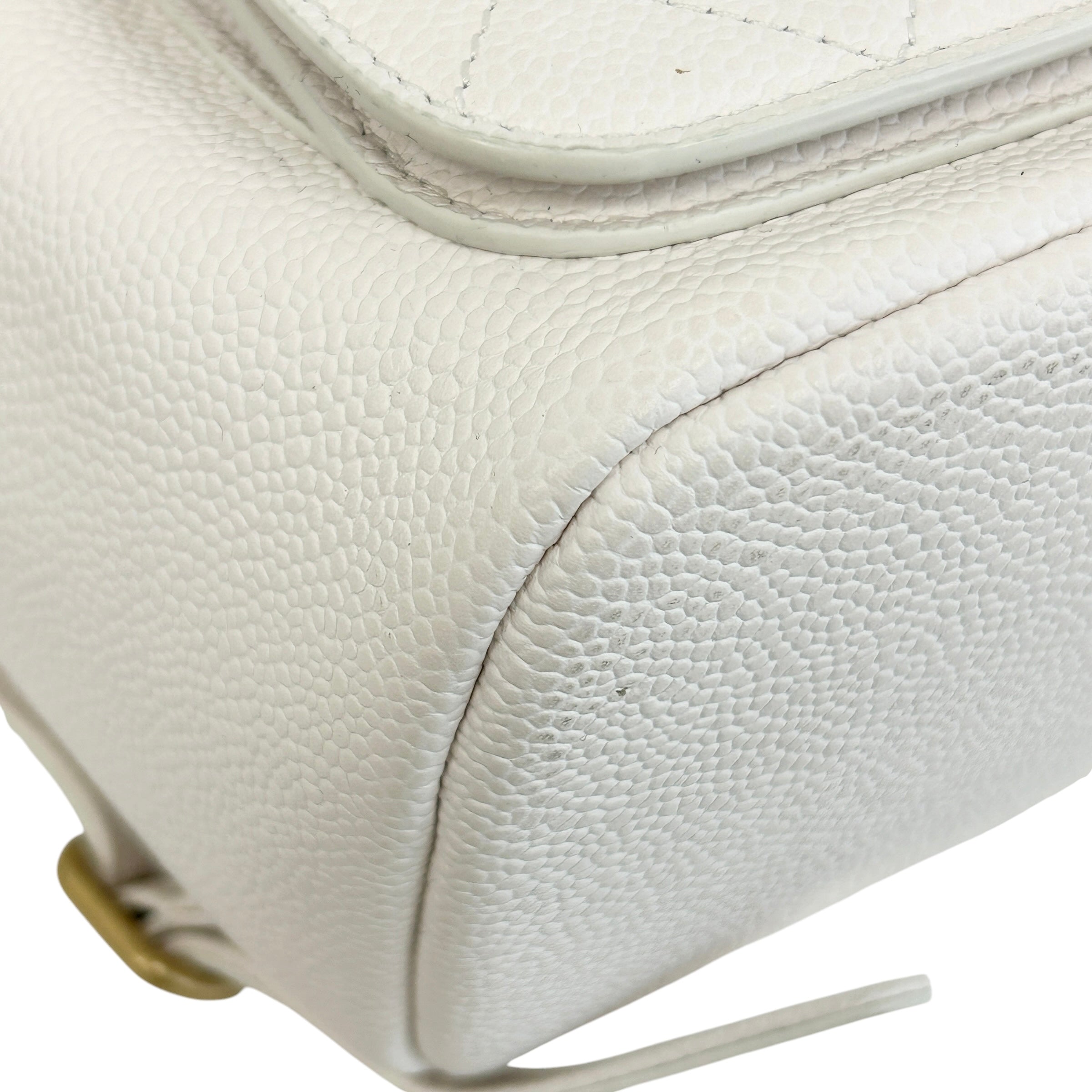 White Quilted Caviar Leather Matelasse Chain Backpack w/GHW