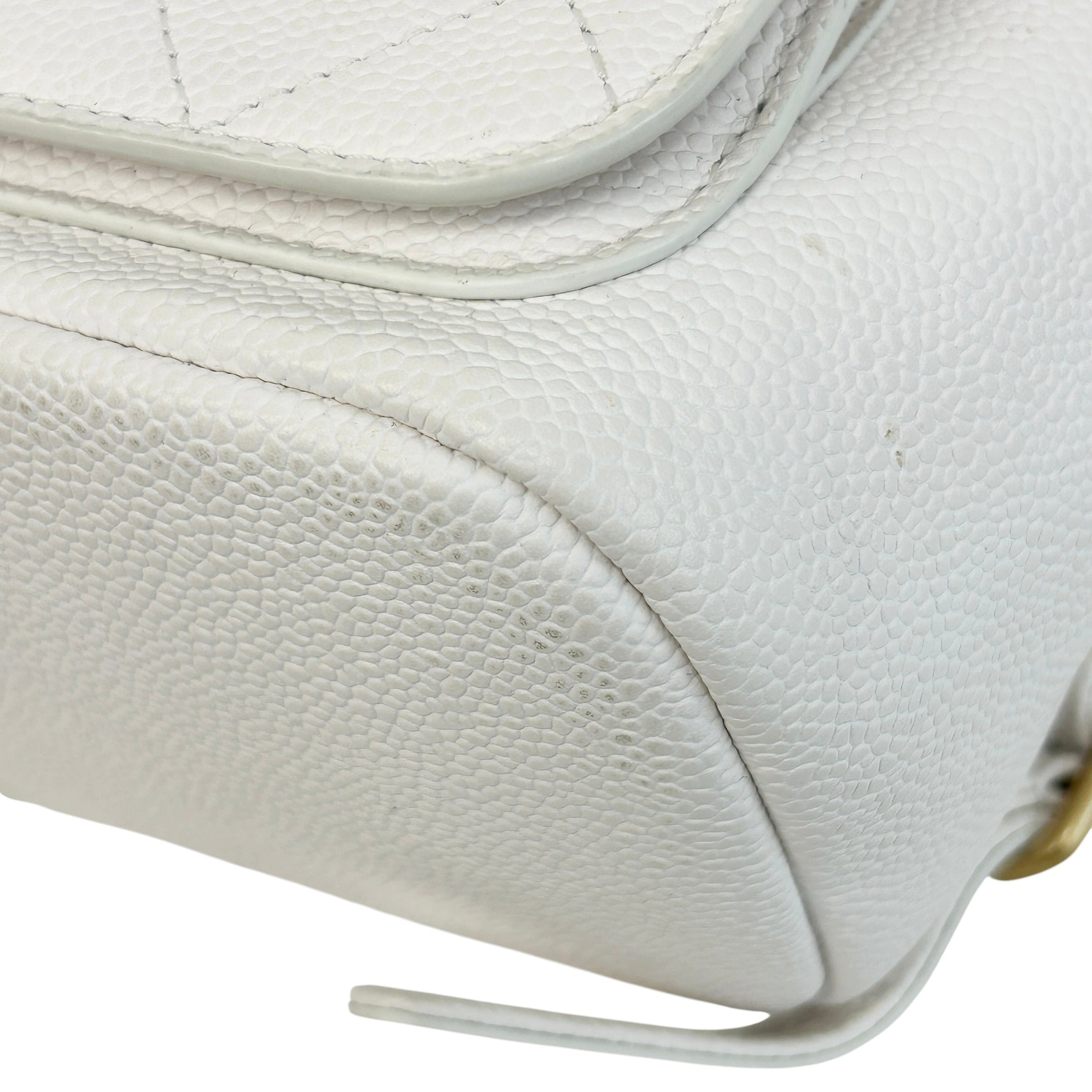 White Quilted Caviar Leather Matelasse Chain Backpack w/GHW