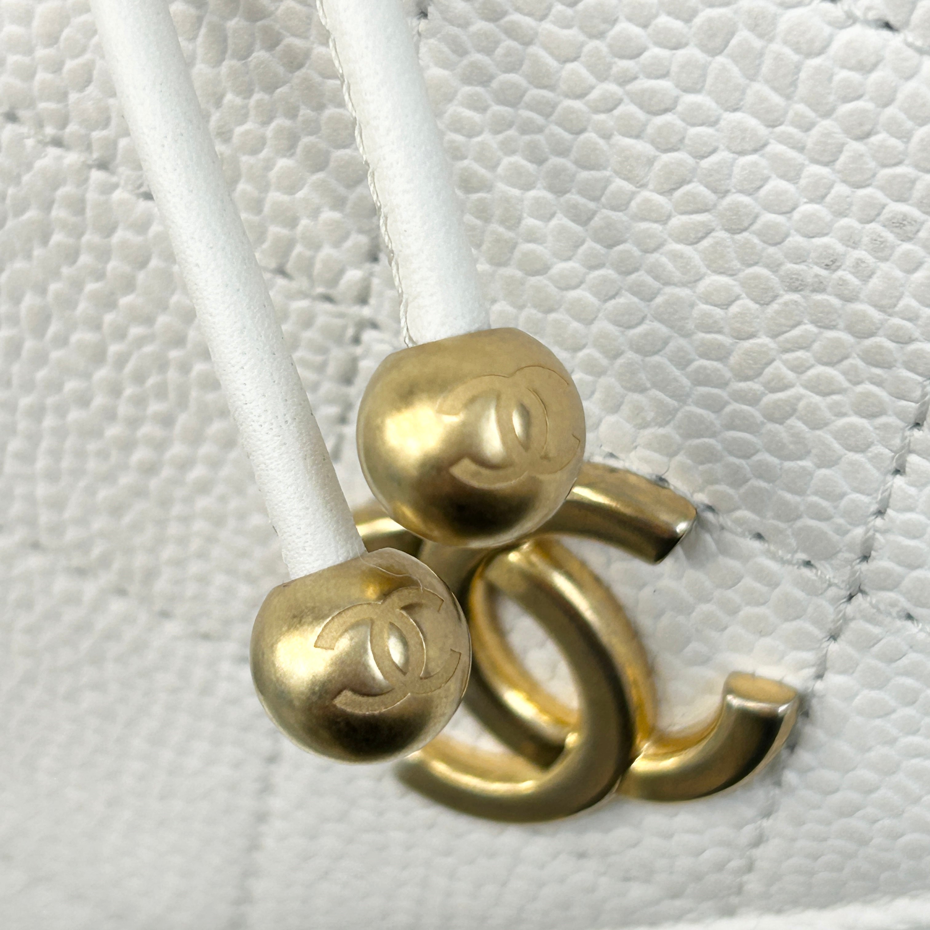 White Quilted Caviar Leather Matelasse Chain Backpack w/GHW